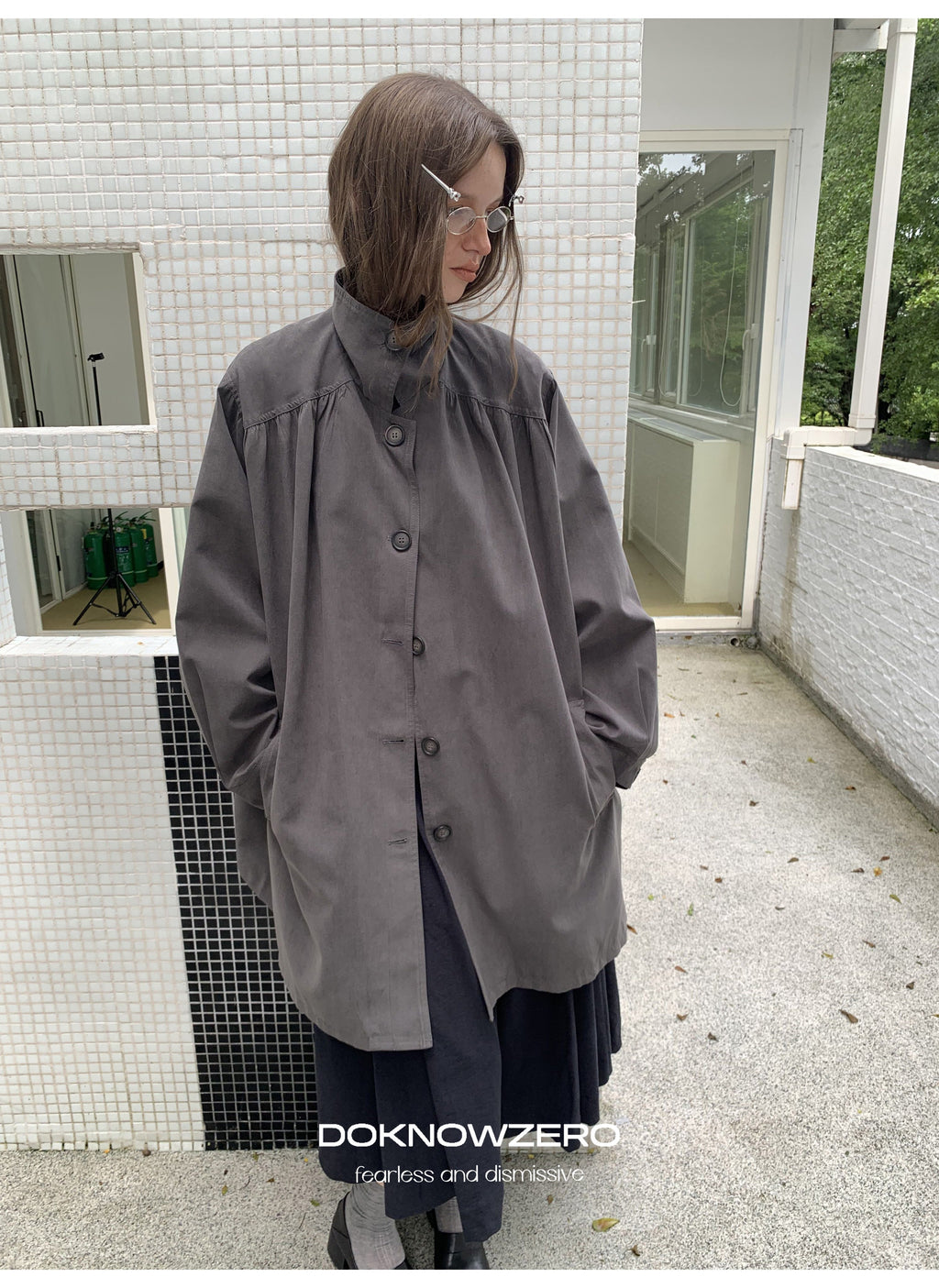 Gathered Trapeze Button Jacket