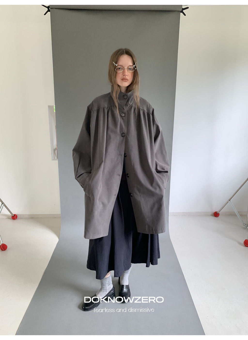 Gathered Trapeze Button Jacket
