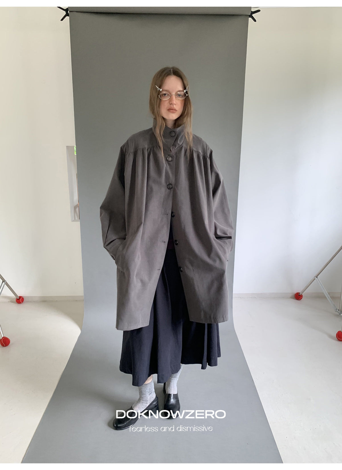 Gathered Trapeze Button Jacket