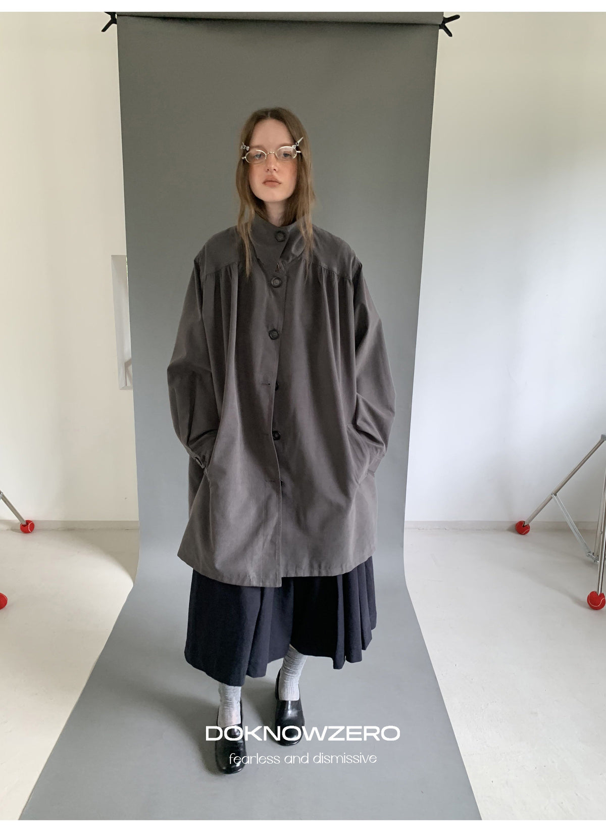 Gathered Trapeze Button Jacket
