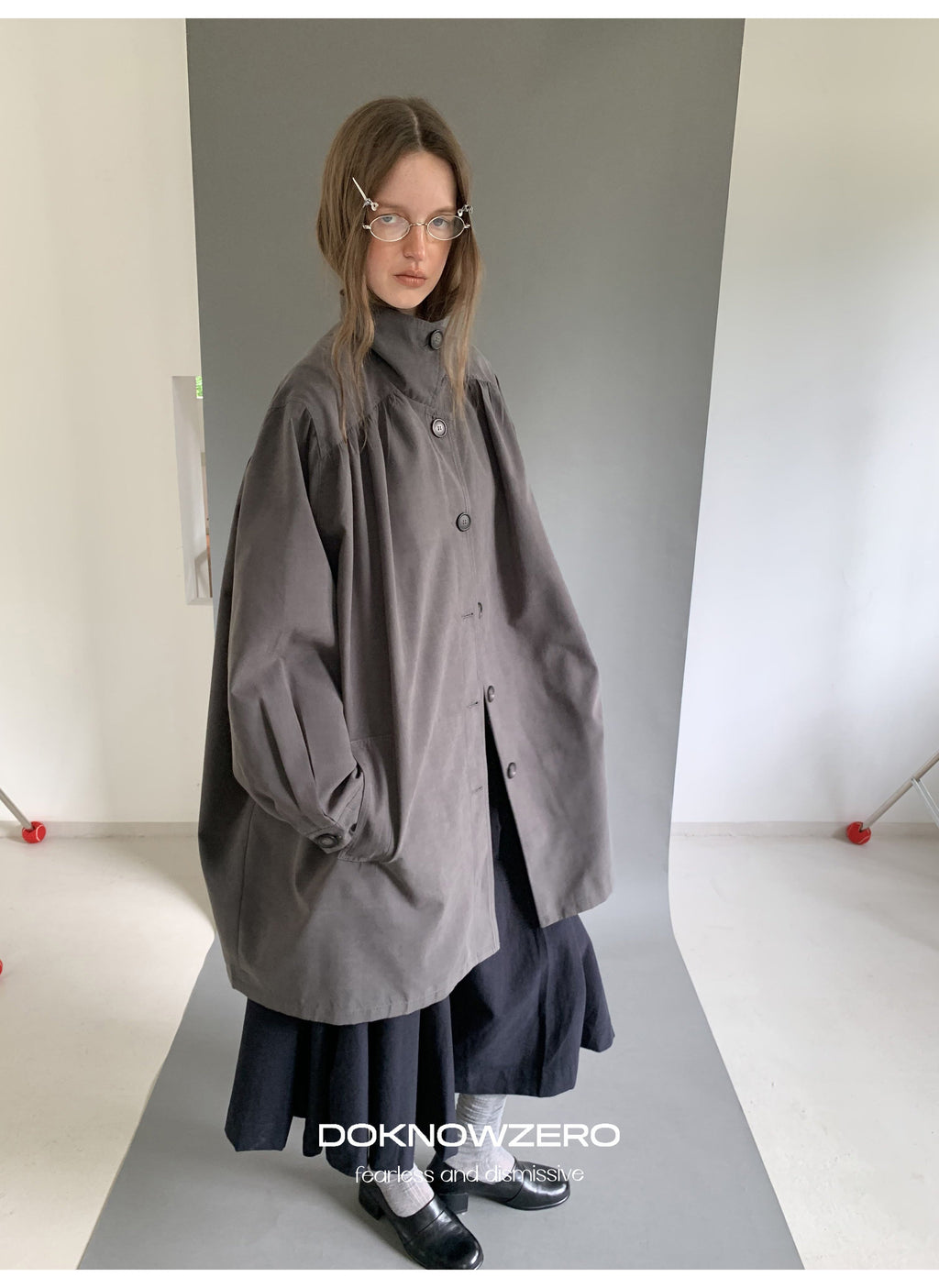 Gathered Trapeze Button Jacket