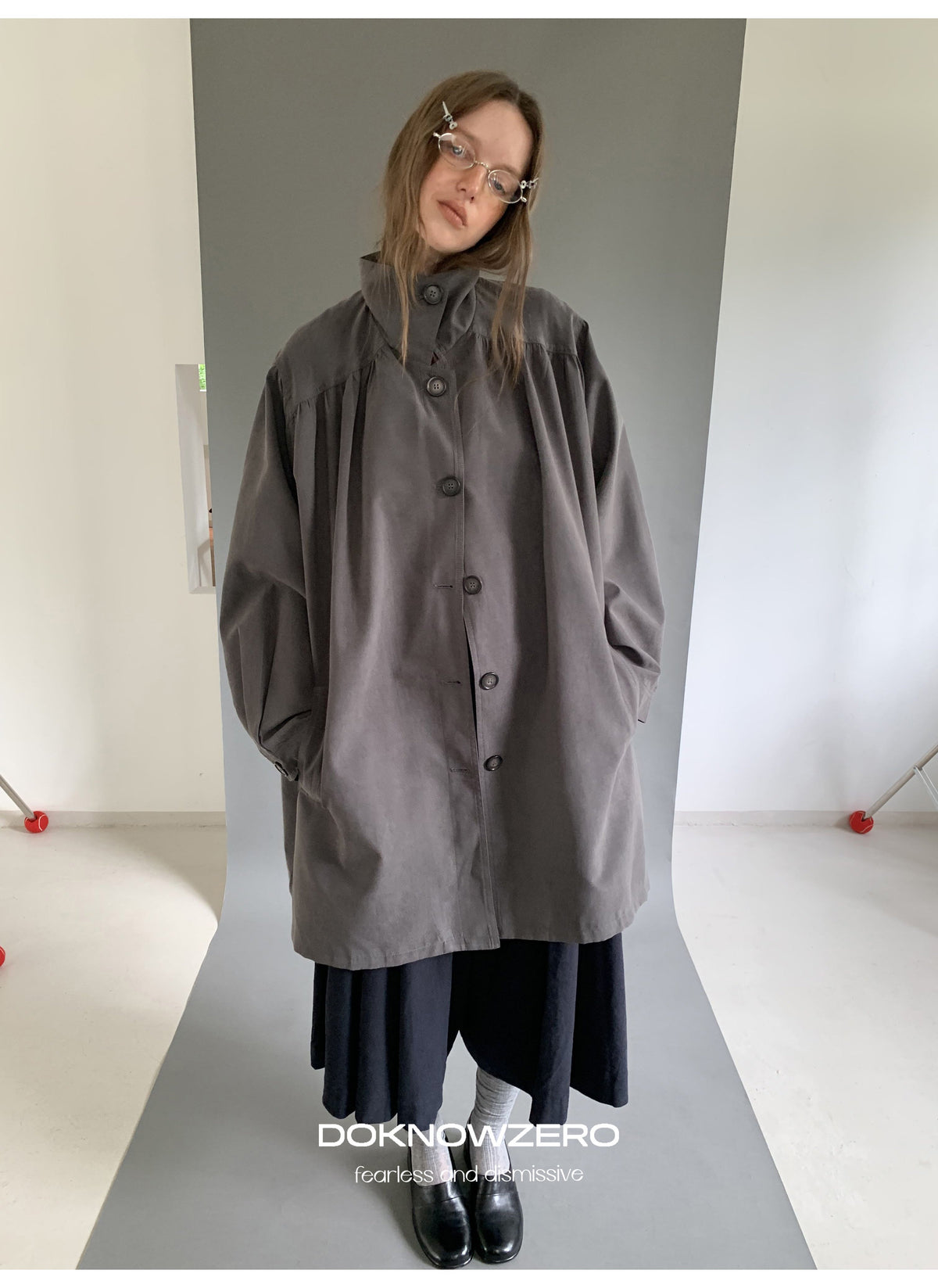 Gathered Trapeze Button Jacket