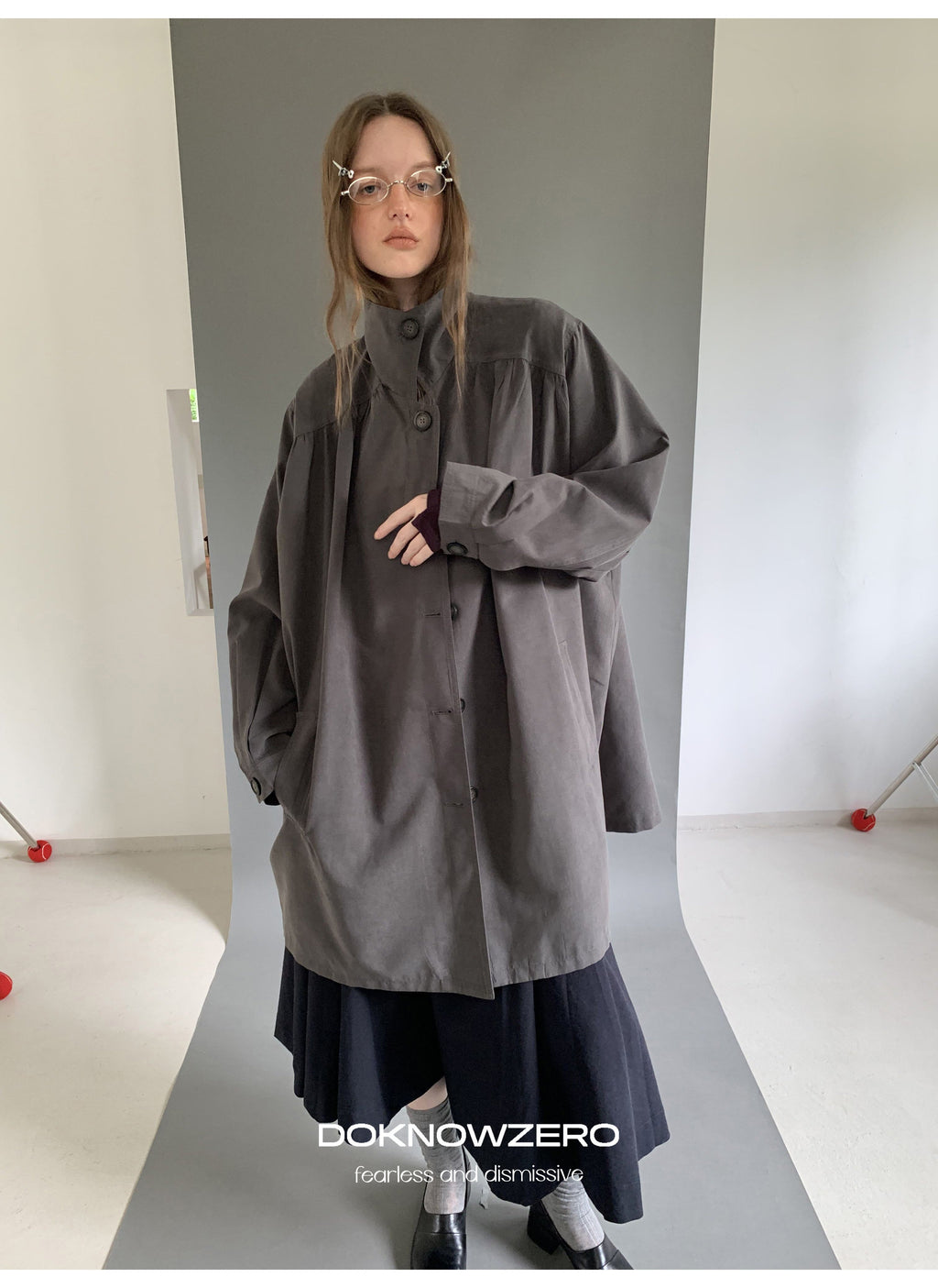 Gathered Trapeze Button Jacket
