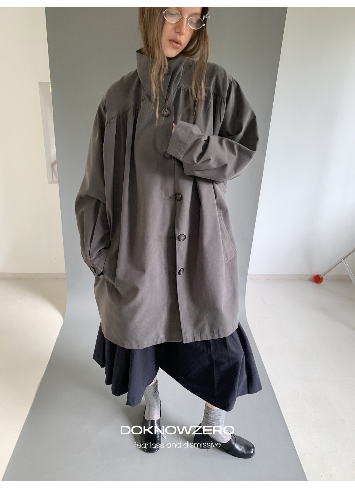 Gathered Trapeze Button Jacket