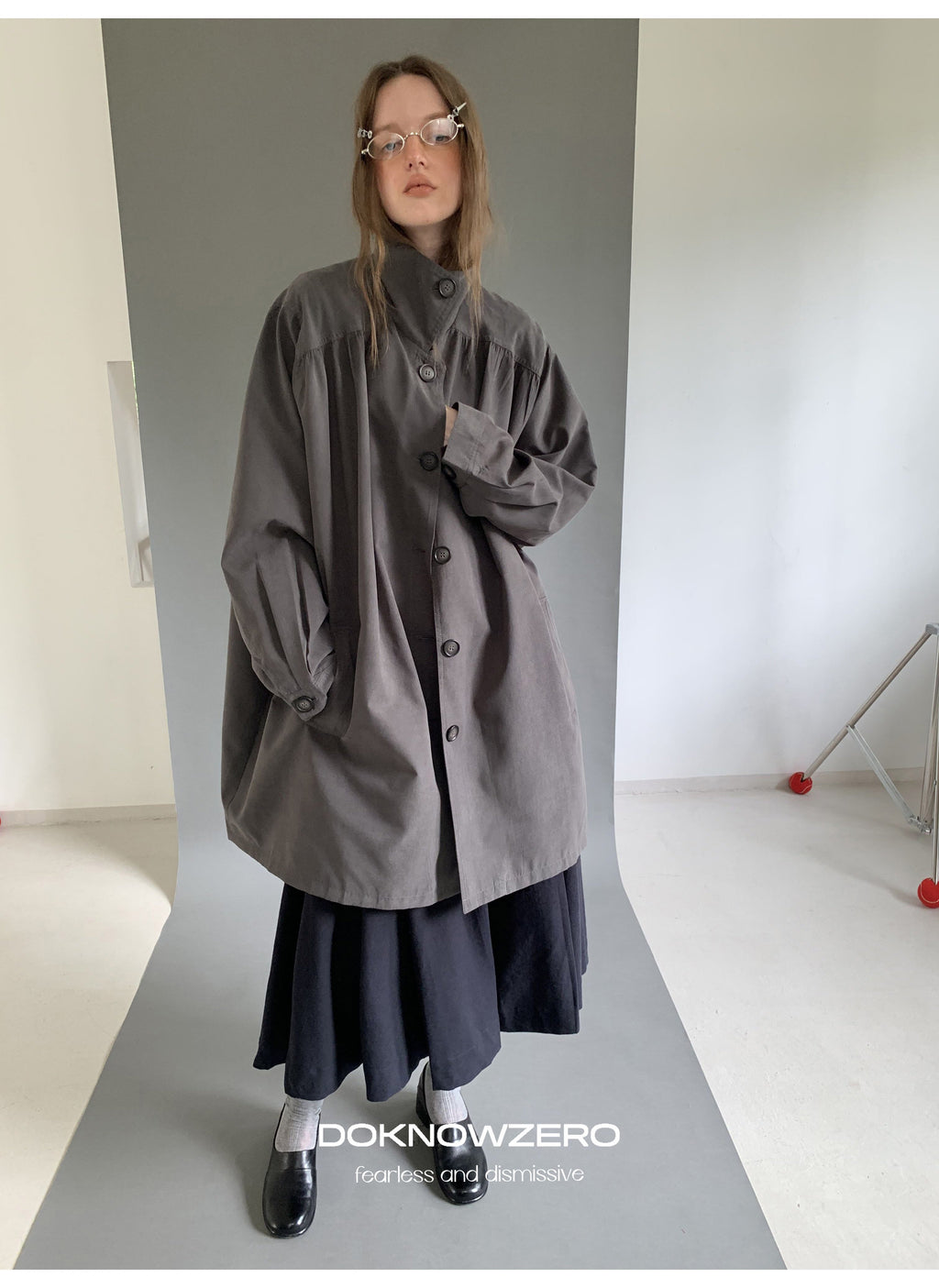 Gathered Trapeze Button Jacket