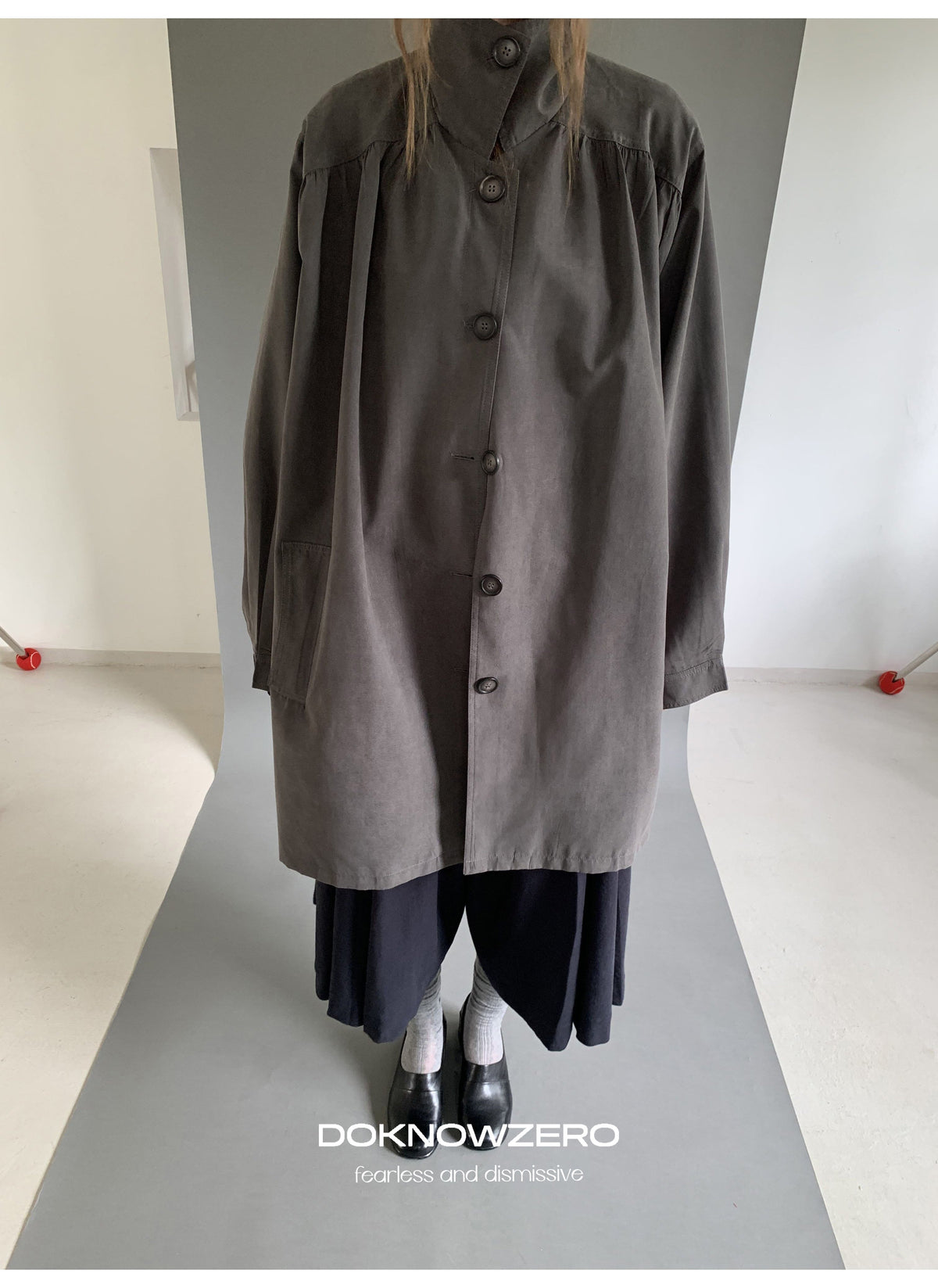 Gathered Trapeze Button Jacket