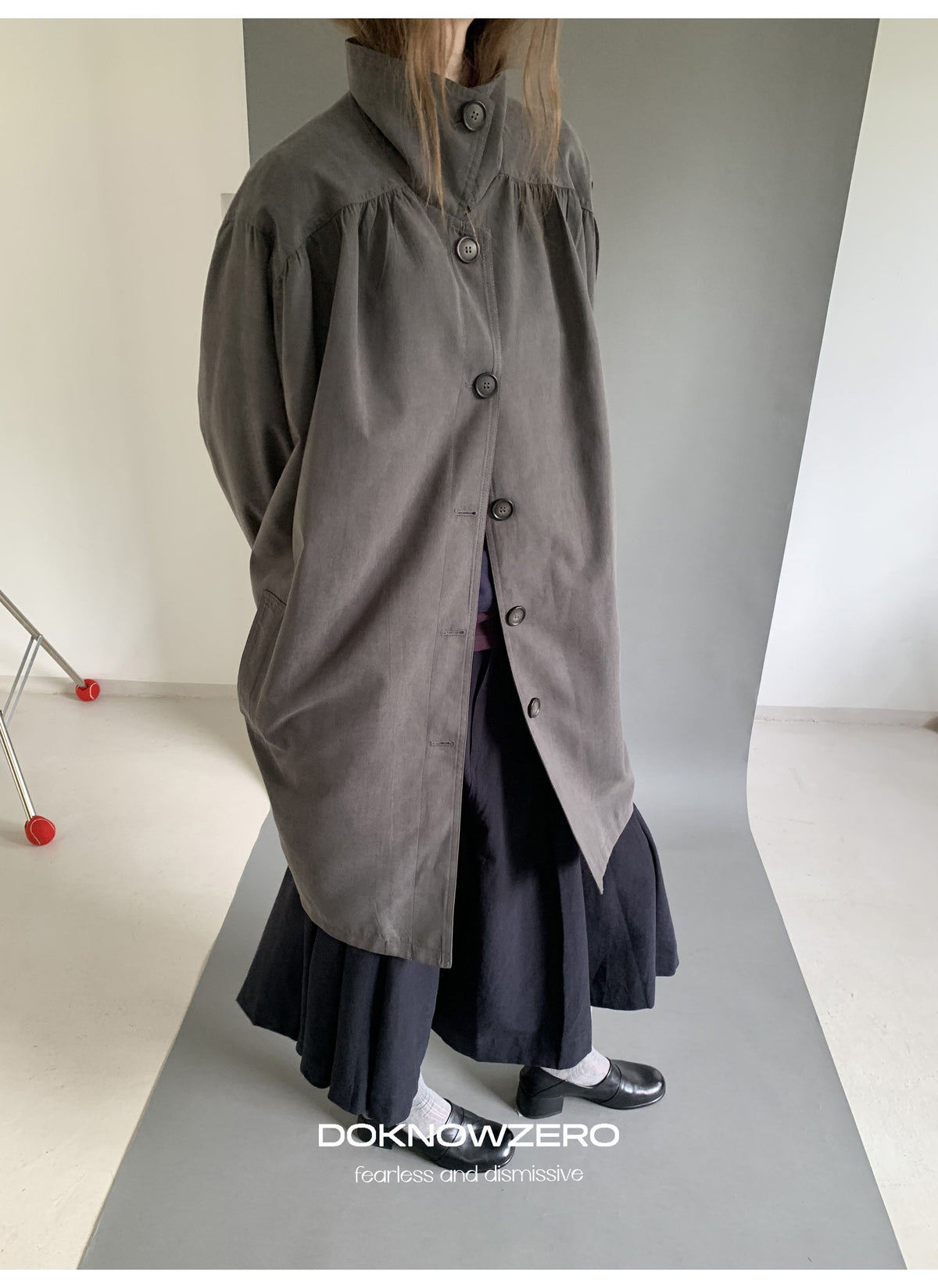 Gathered Trapeze Button Jacket