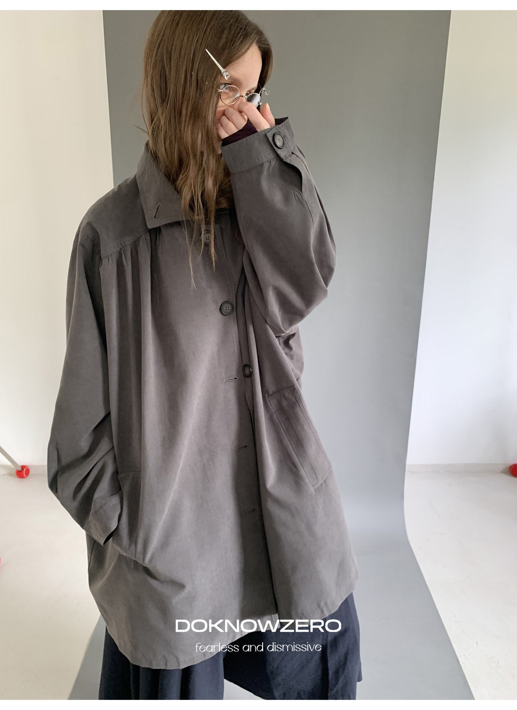 Gathered Trapeze Button Jacket