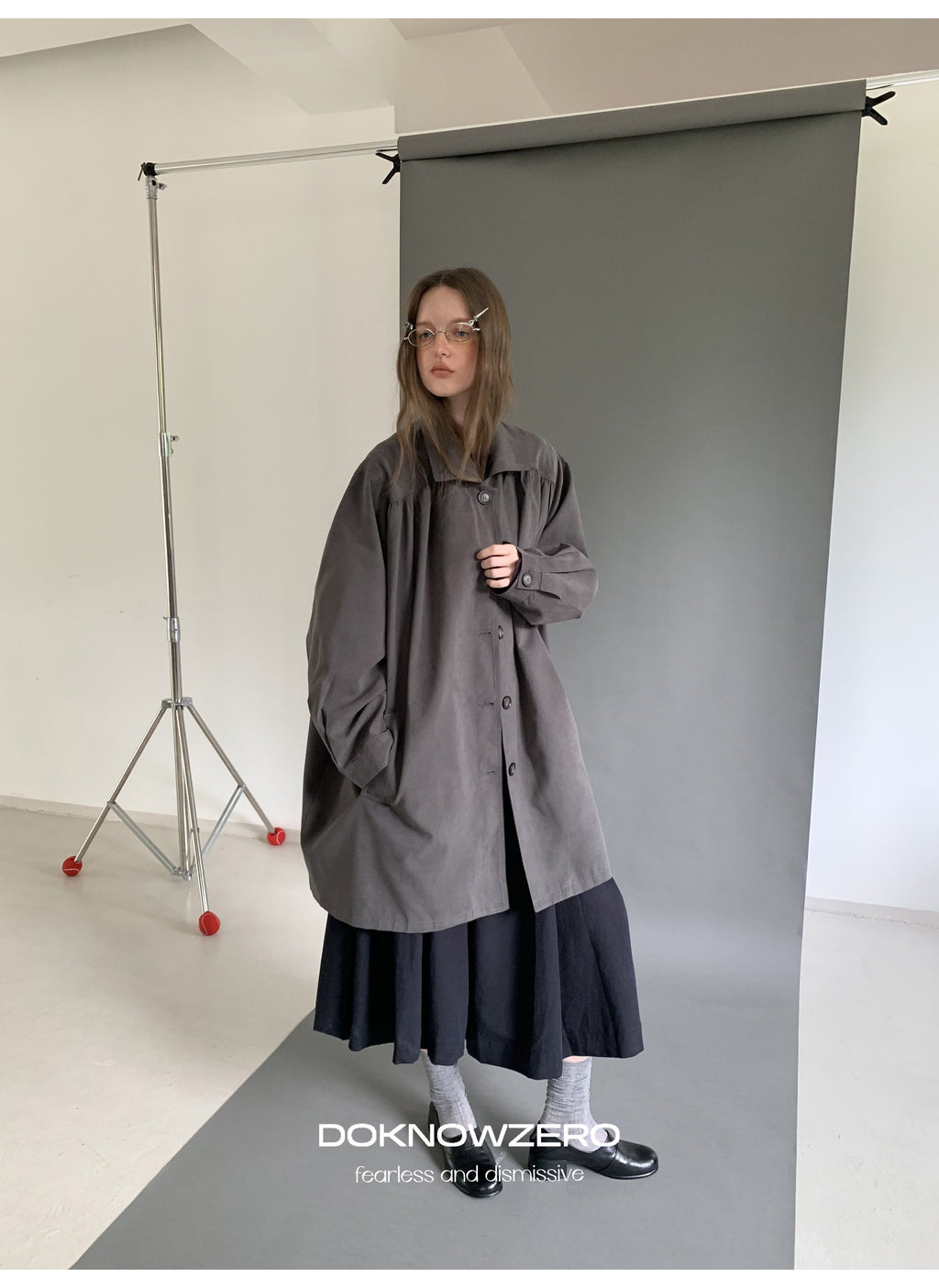 Gathered Trapeze Button Jacket