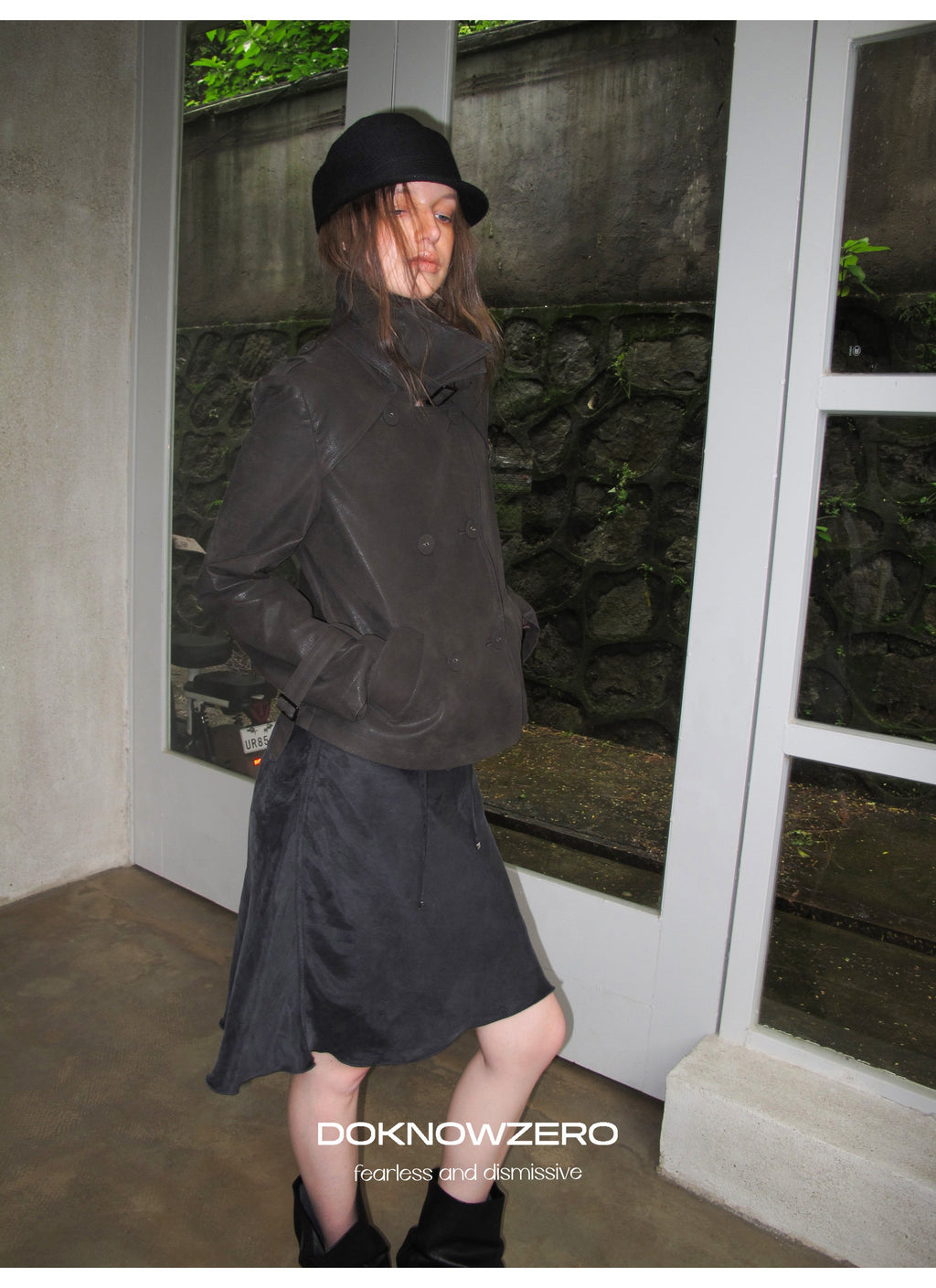 Dark Brown Double Button PU Jacket