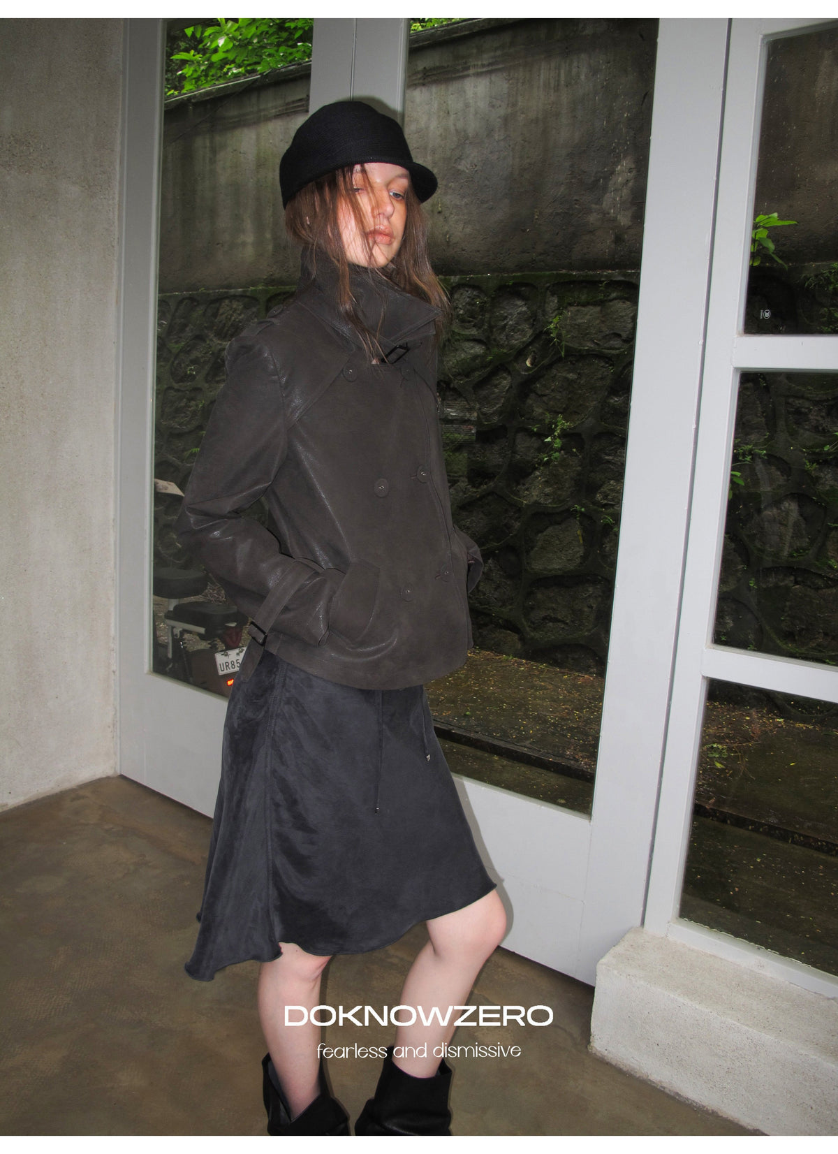 Dark Brown Double Button PU Jacket