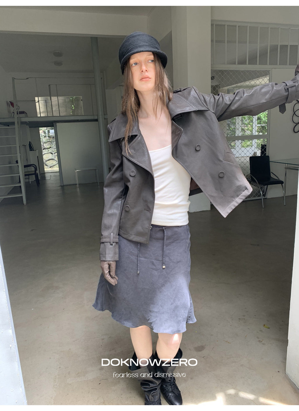 Dark Brown Double Button PU Jacket