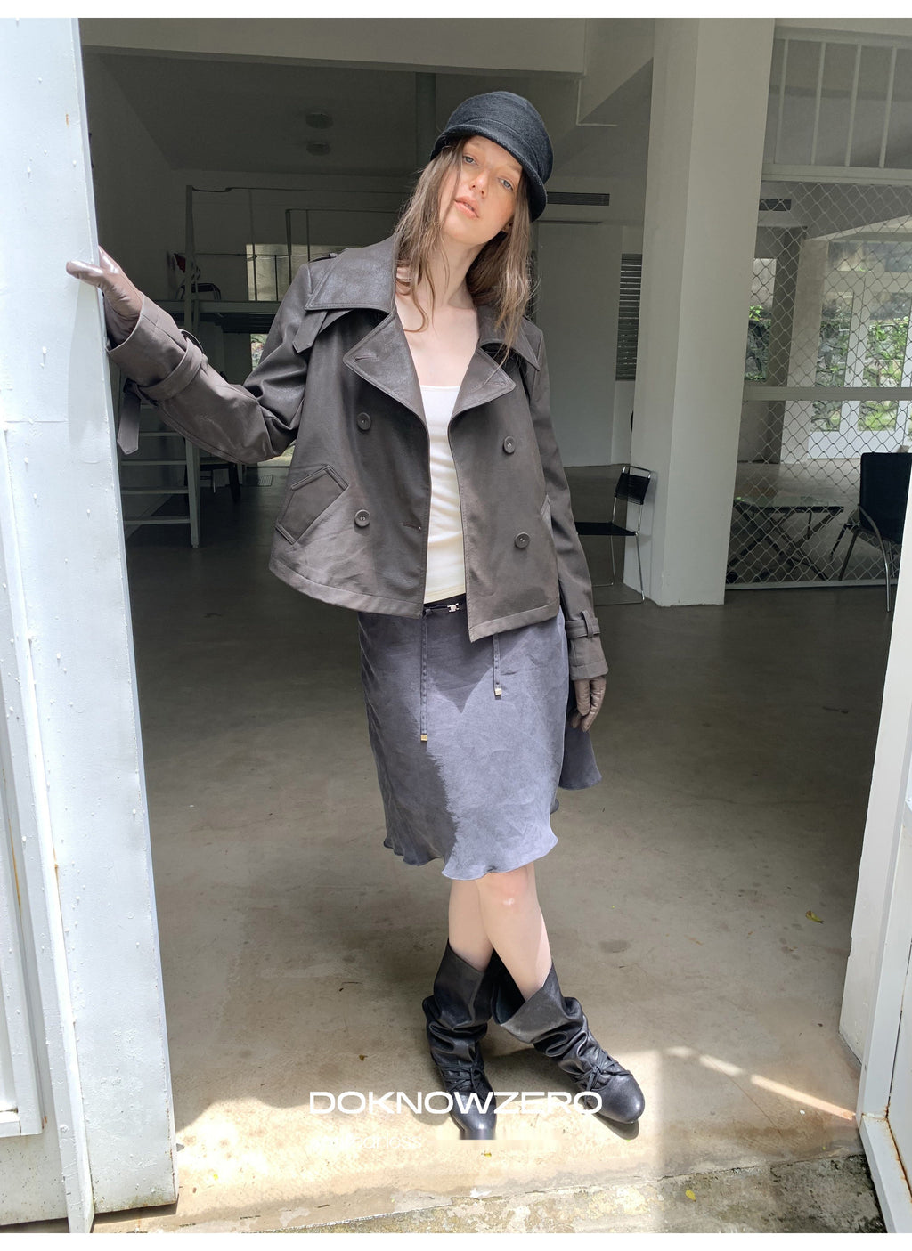 Dark Brown Double Button PU Jacket