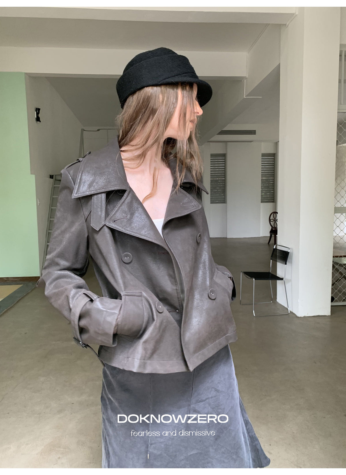 Dark Brown Double Button PU Jacket