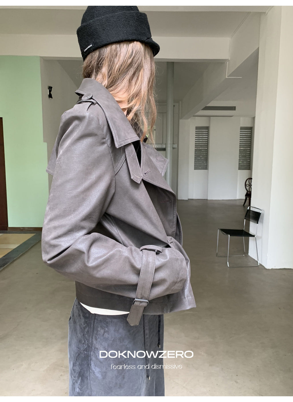 Dark Brown Double Button PU Jacket