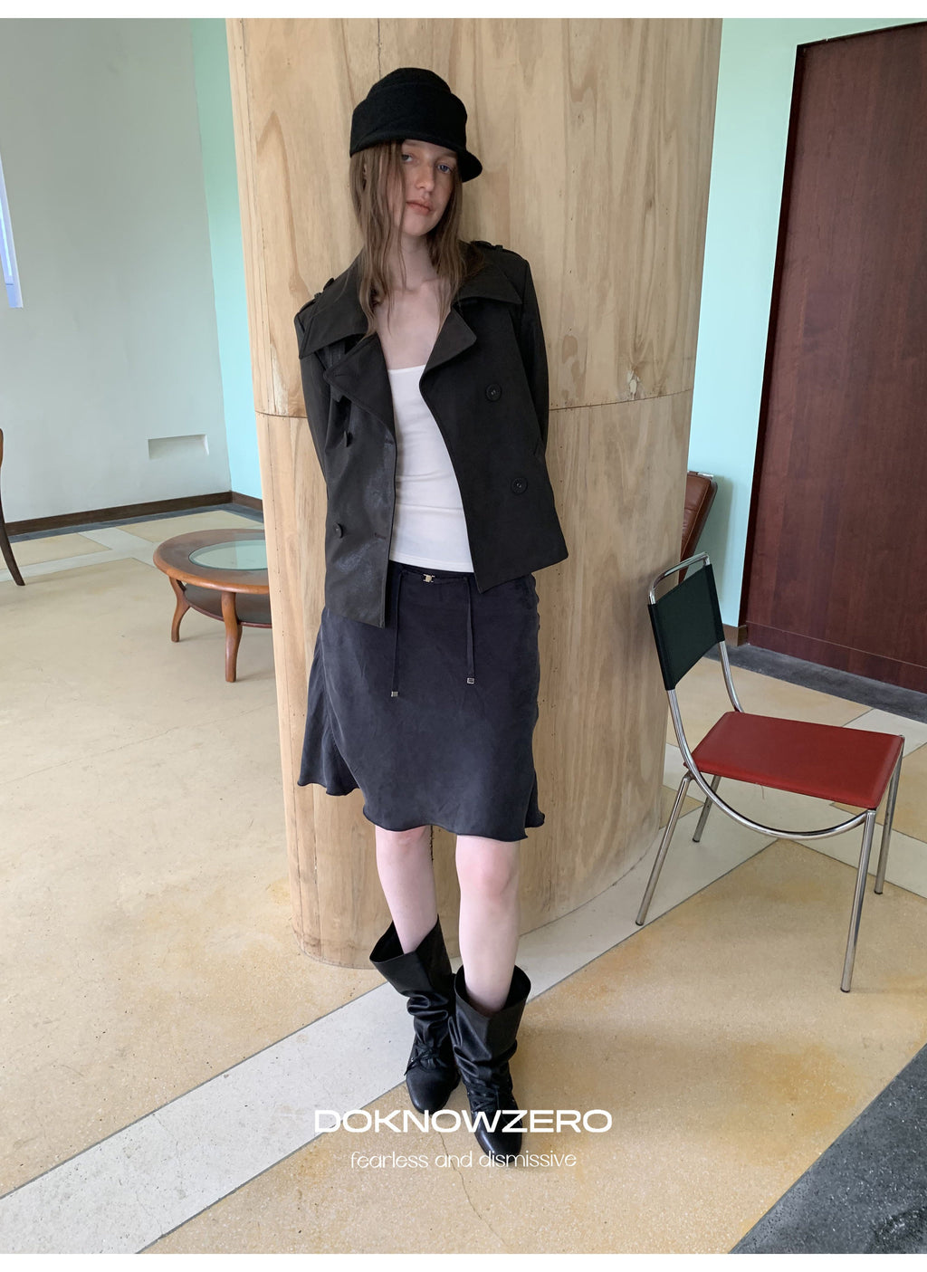 Dark Brown Double Button PU Jacket