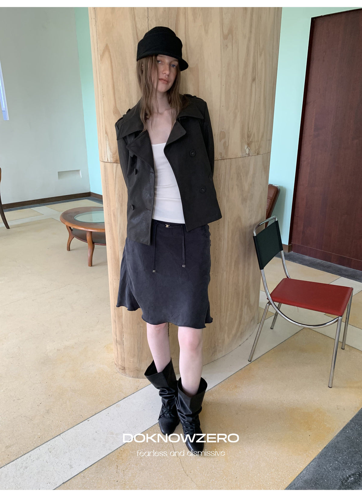 Dark Brown Double Button PU Jacket