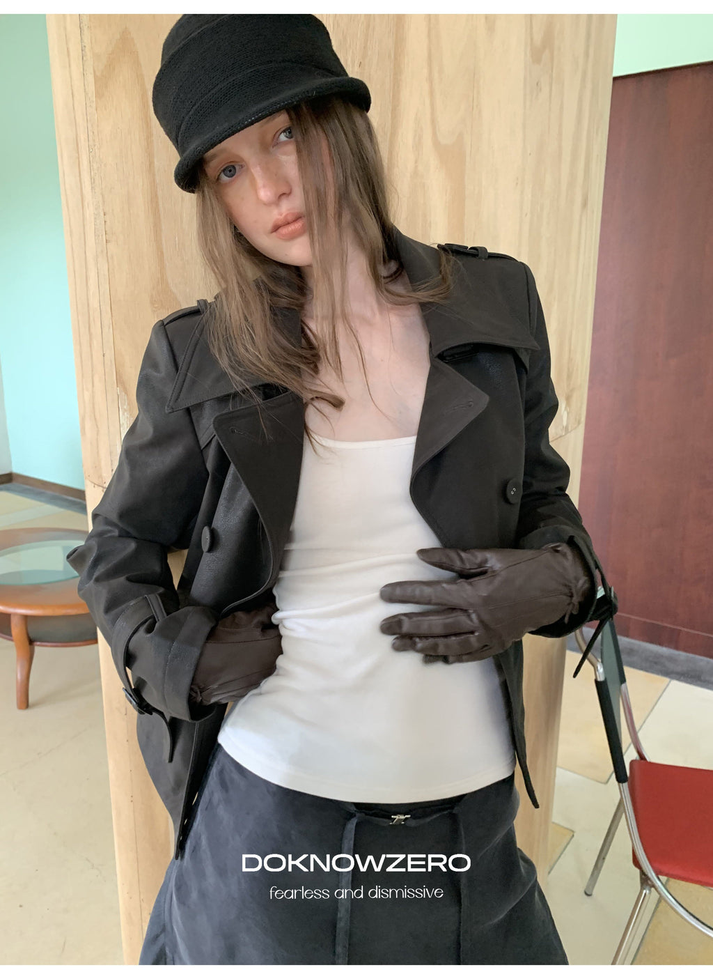 Dark Brown Double Button PU Jacket