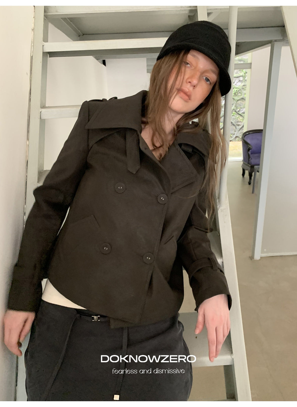 Dark Brown Double Button PU Jacket