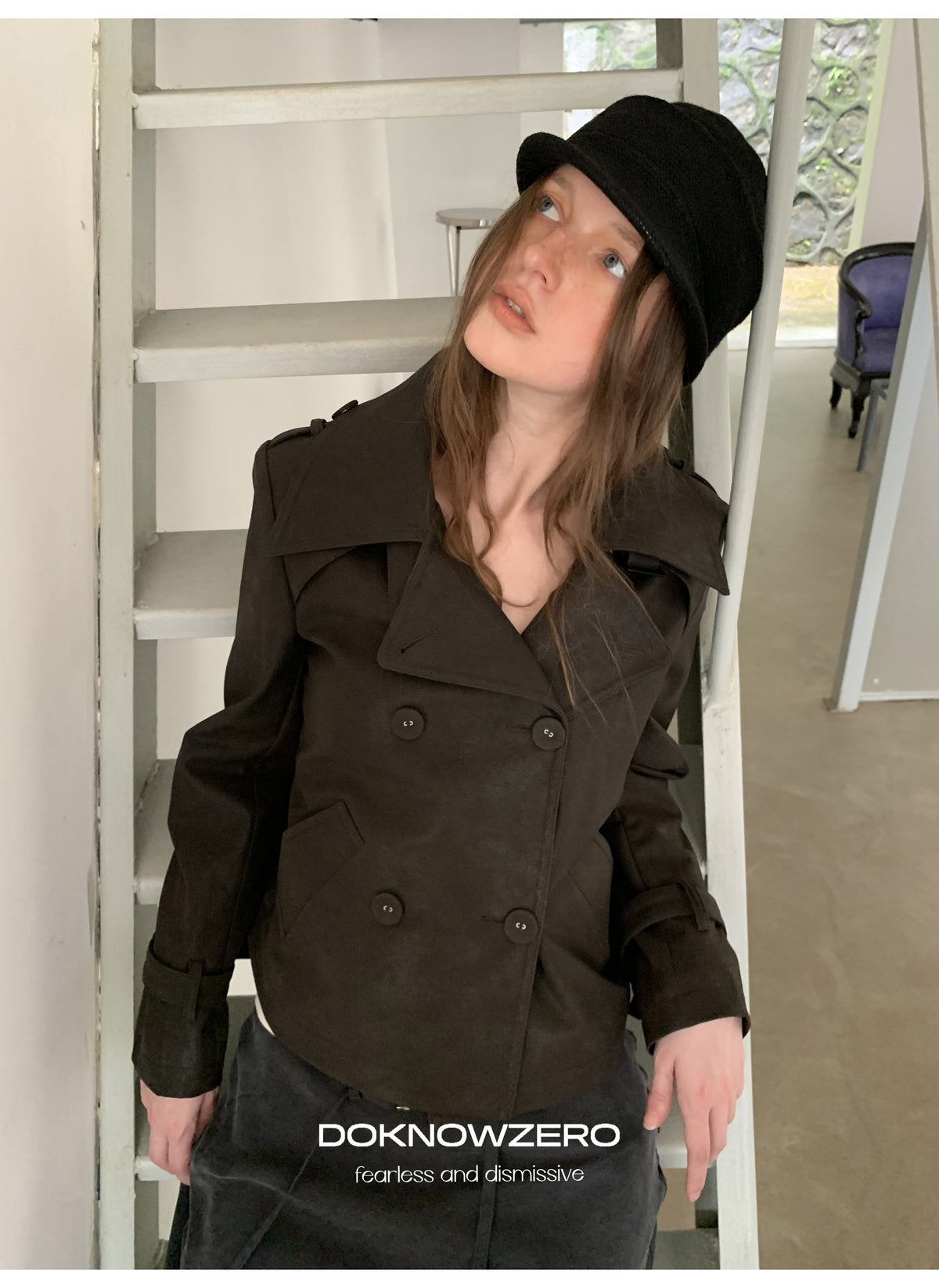 Dark Brown Double Button PU Jacket