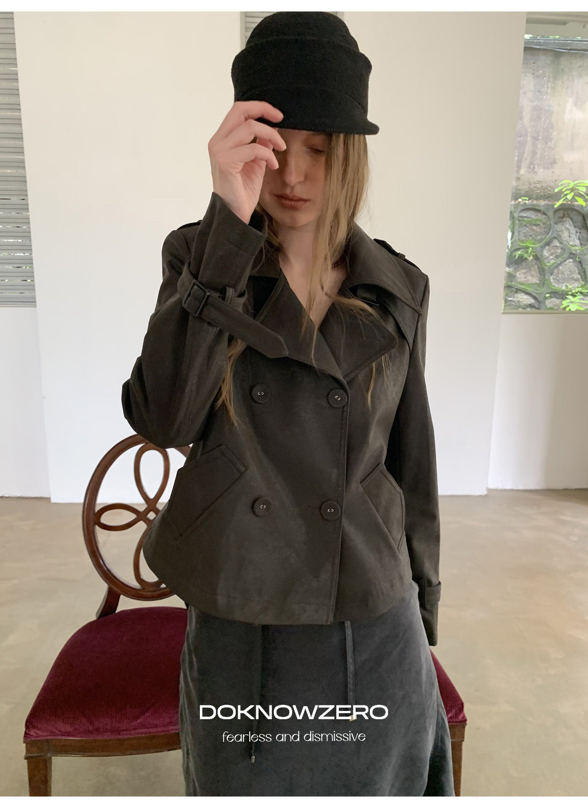Dark Brown Double Button PU Jacket