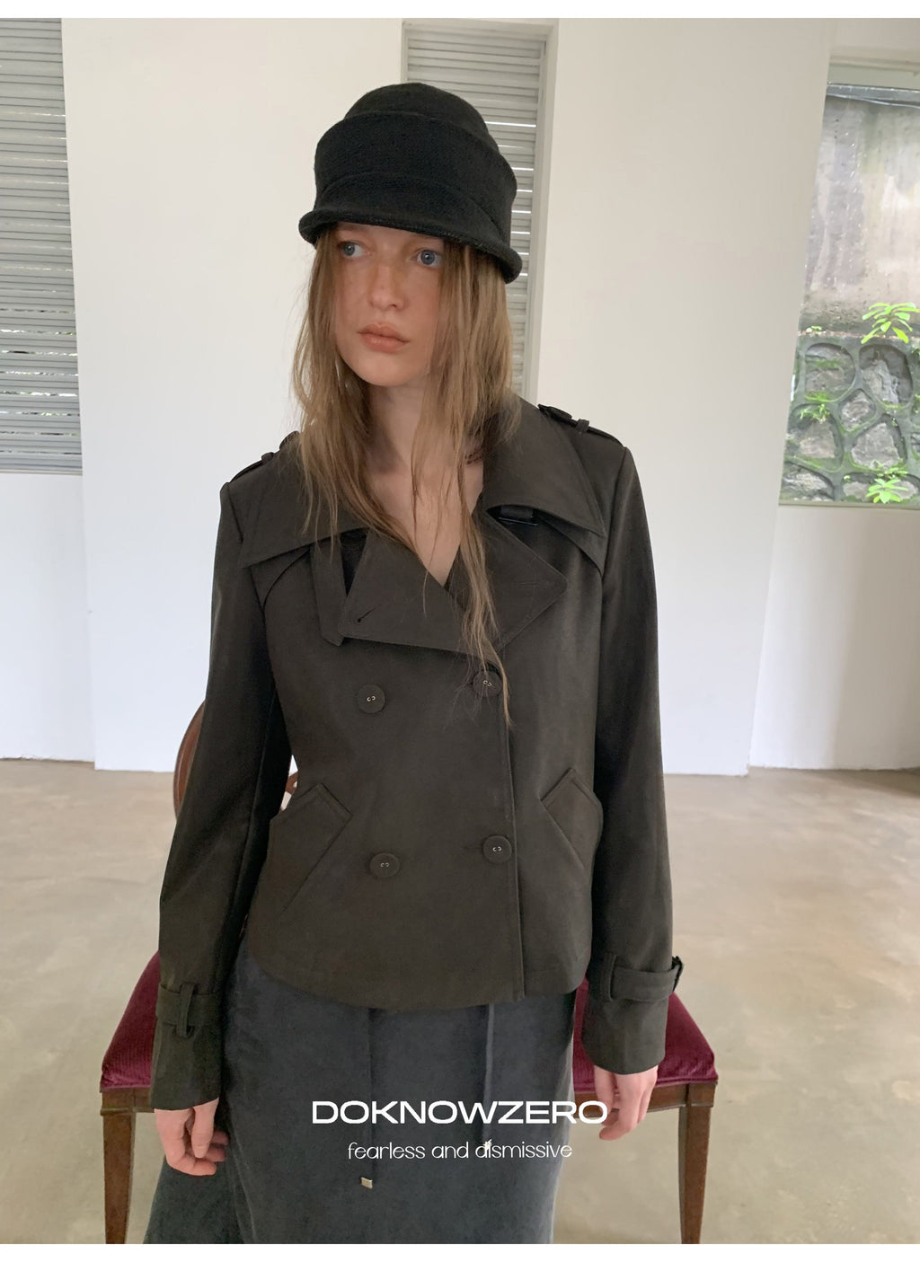 Dark Brown Double Button PU Jacket