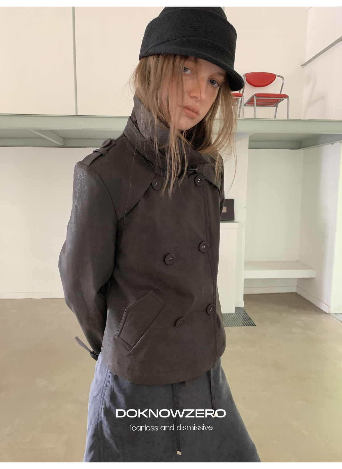 Dark Brown Double Button PU Jacket