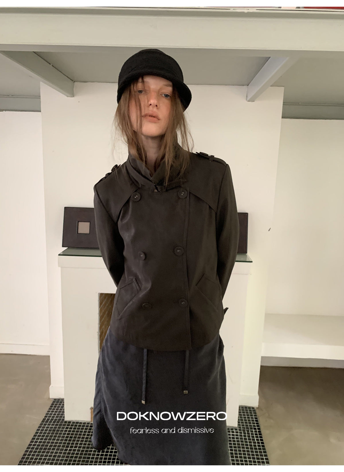 Dark Brown Double Button PU Jacket