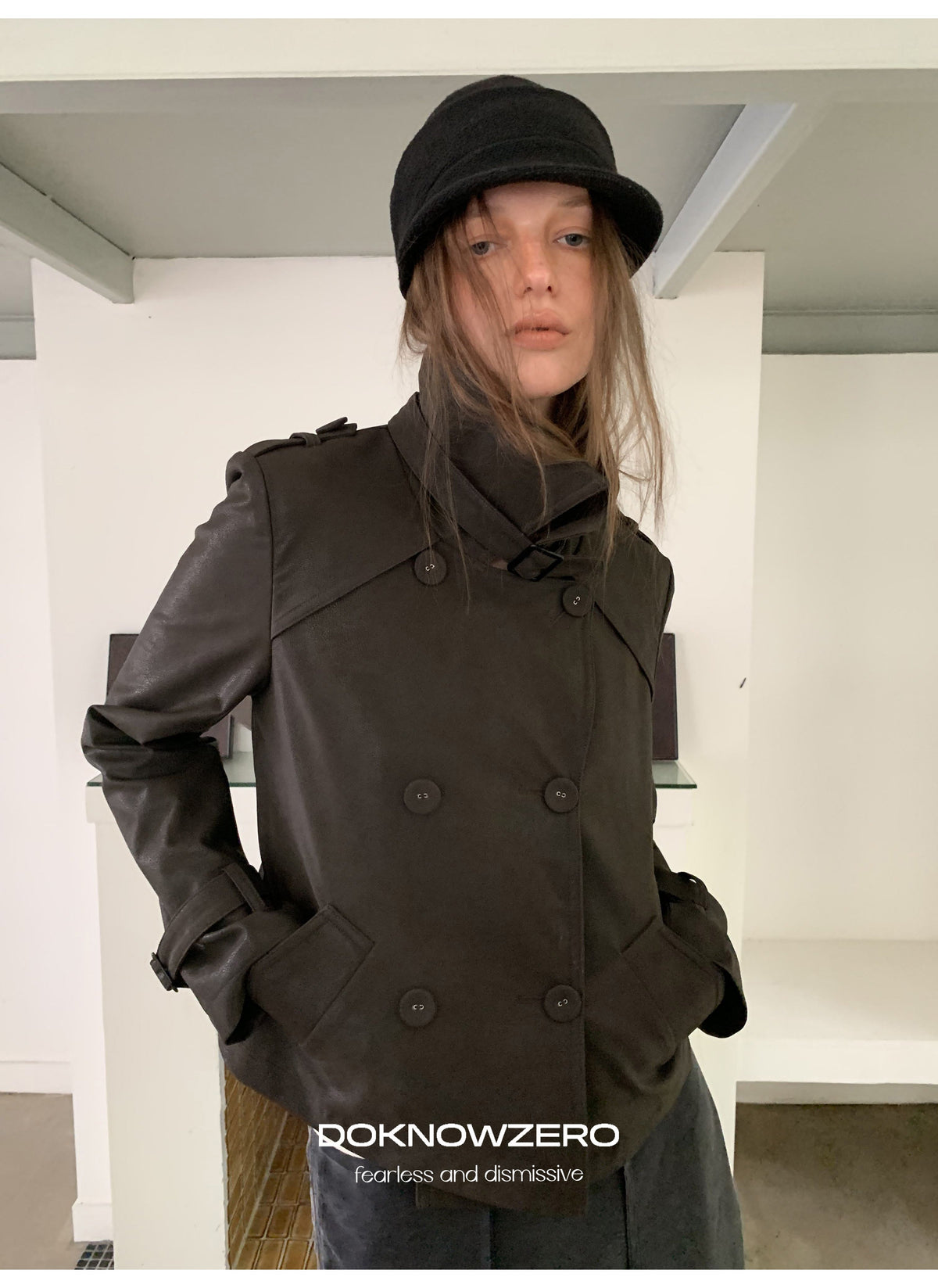 Dark Brown Double Button PU Jacket