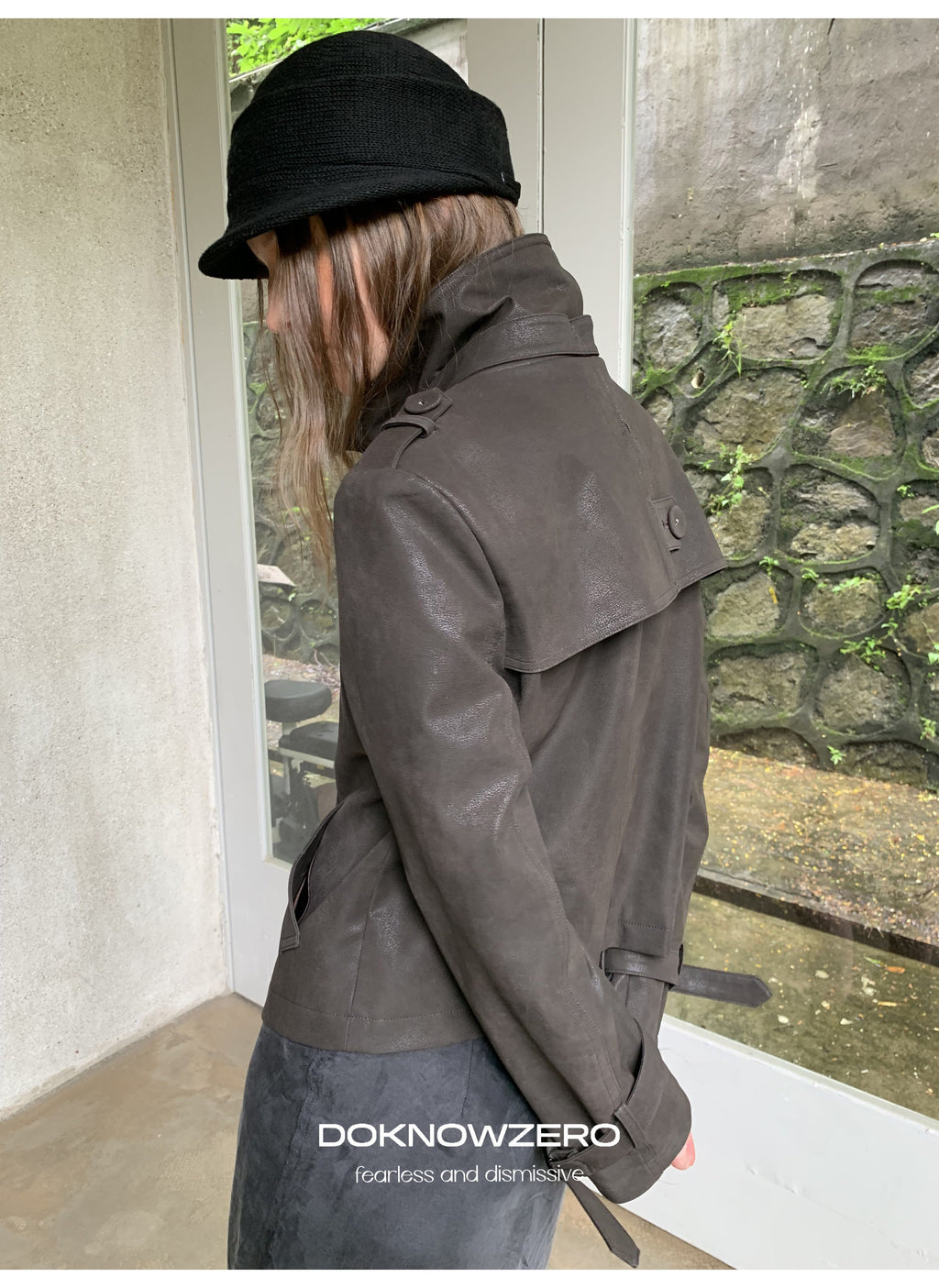 Dark Brown Double Button PU Jacket