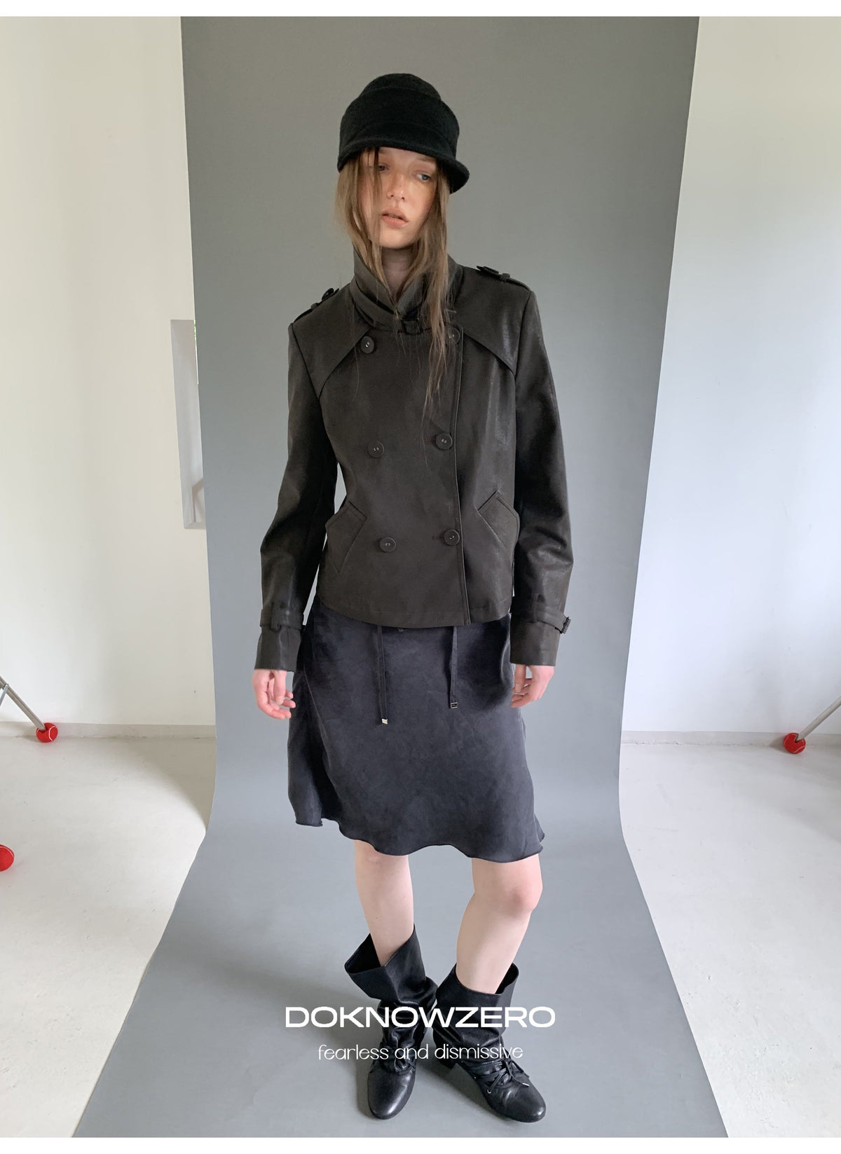 Dark Brown Double Button PU Jacket