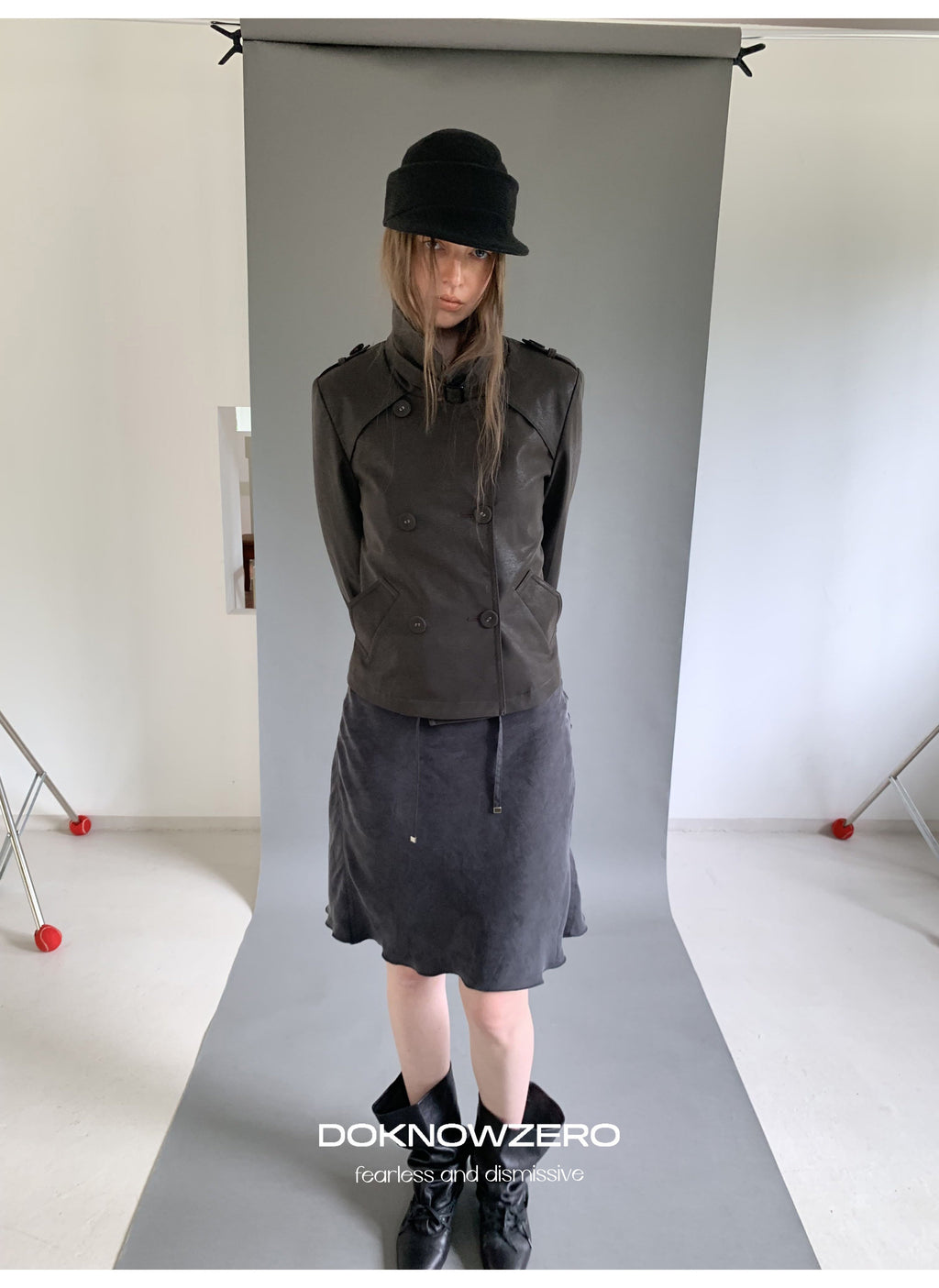 Dark Brown Double Button PU Jacket