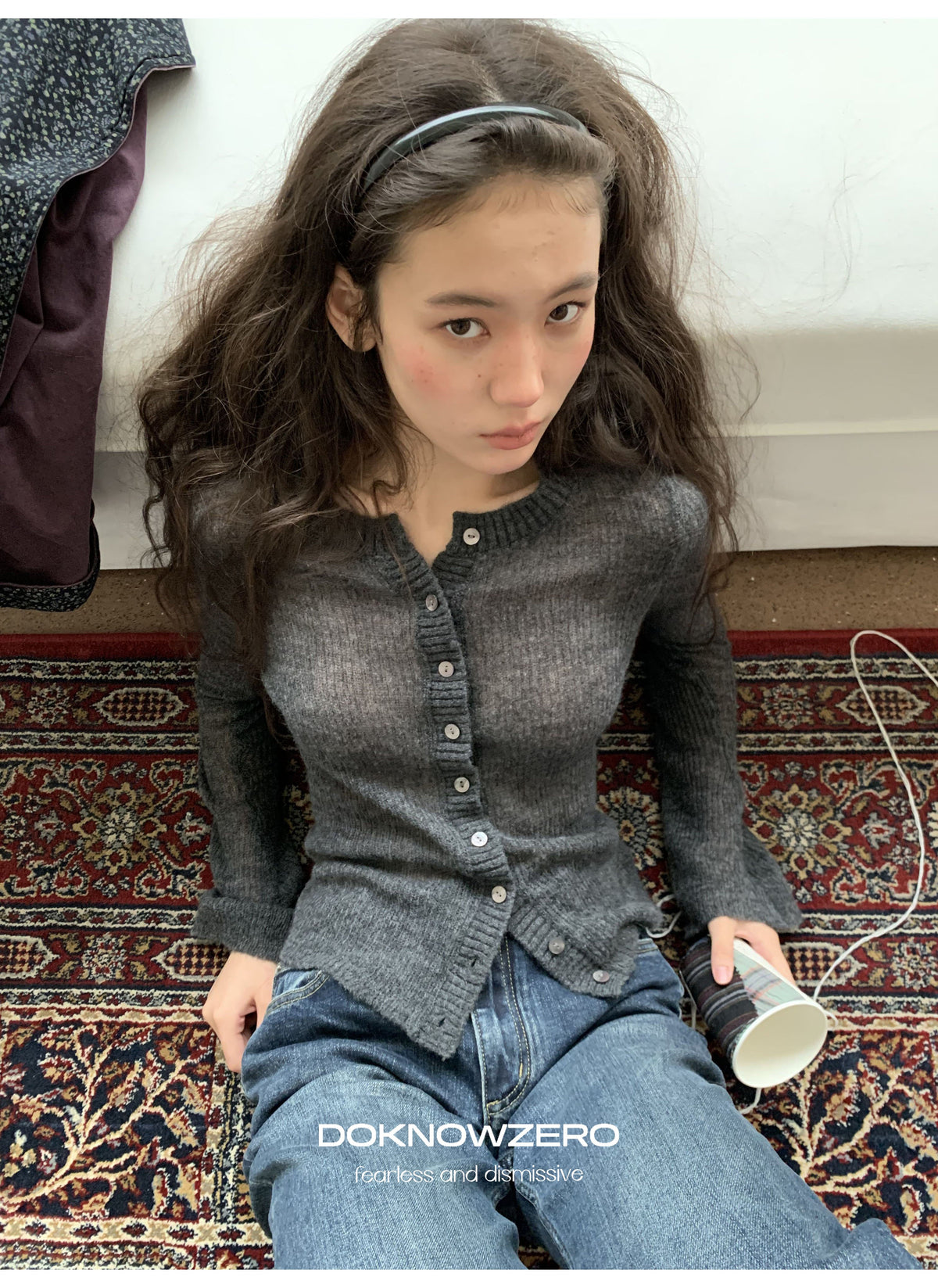 Alpaca Blend Rib Cardigan (2color)