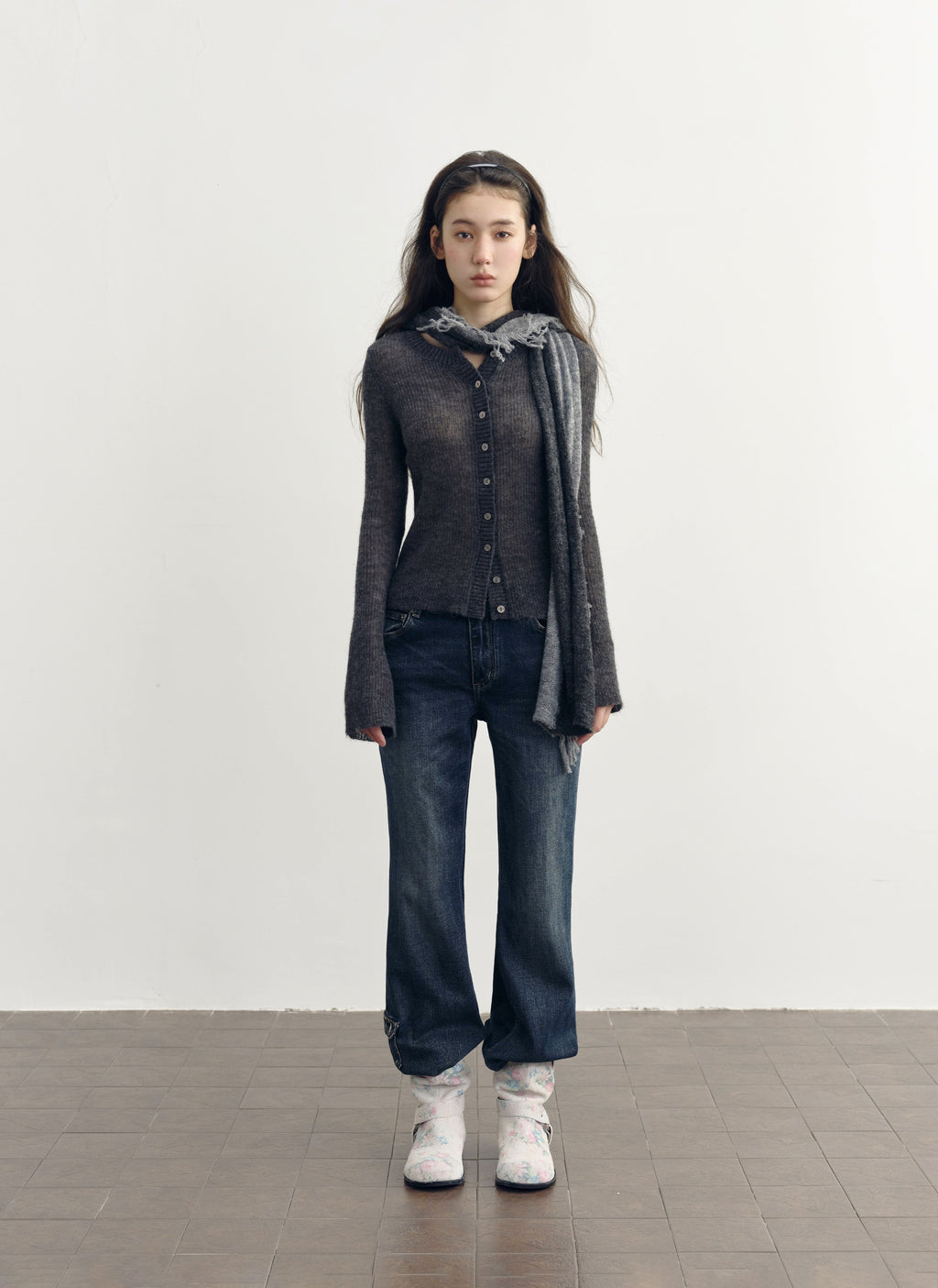 Wool Plush Contrast Scarf (2color)