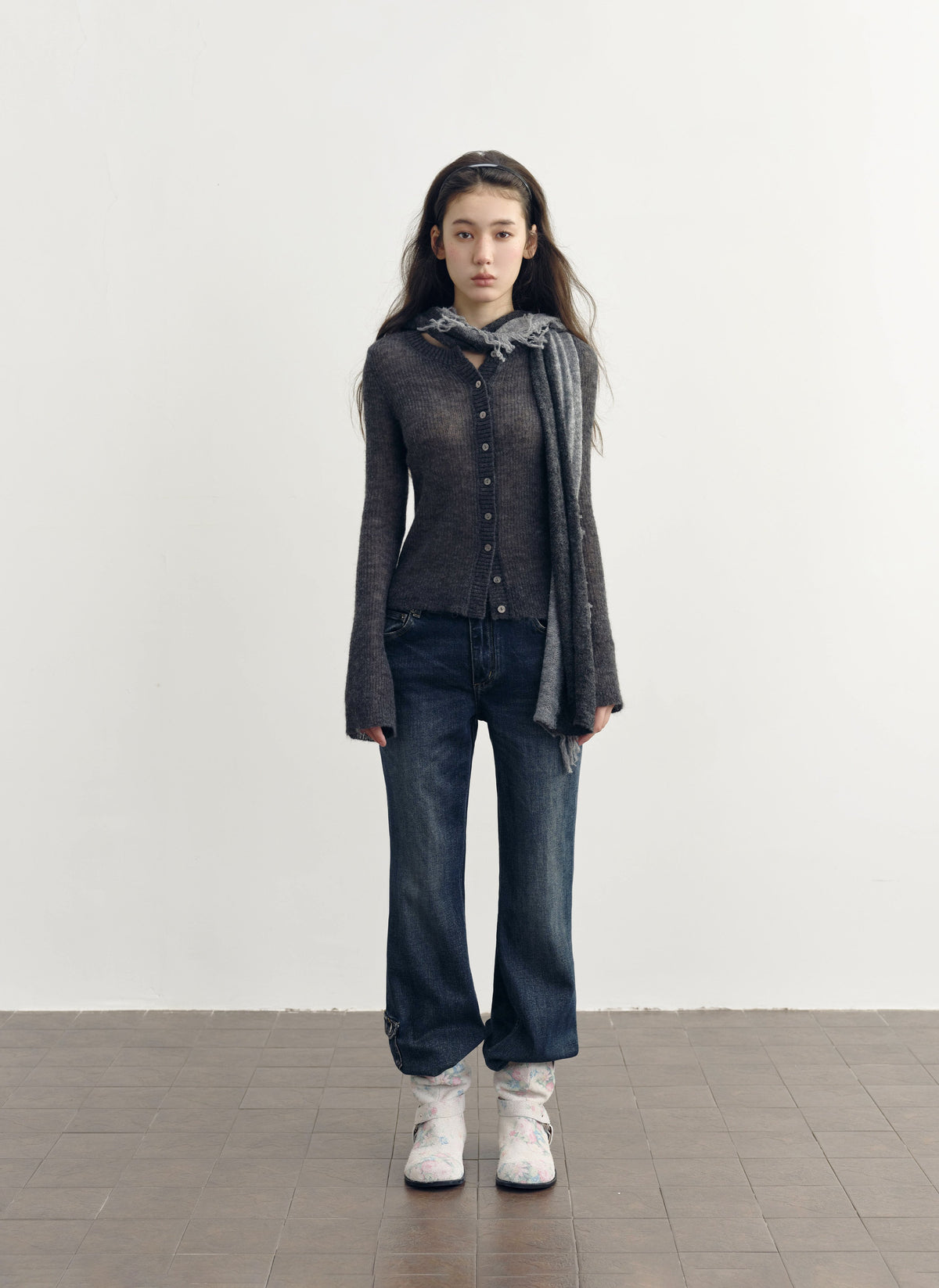 Wool Plush Contrast Scarf (2color)