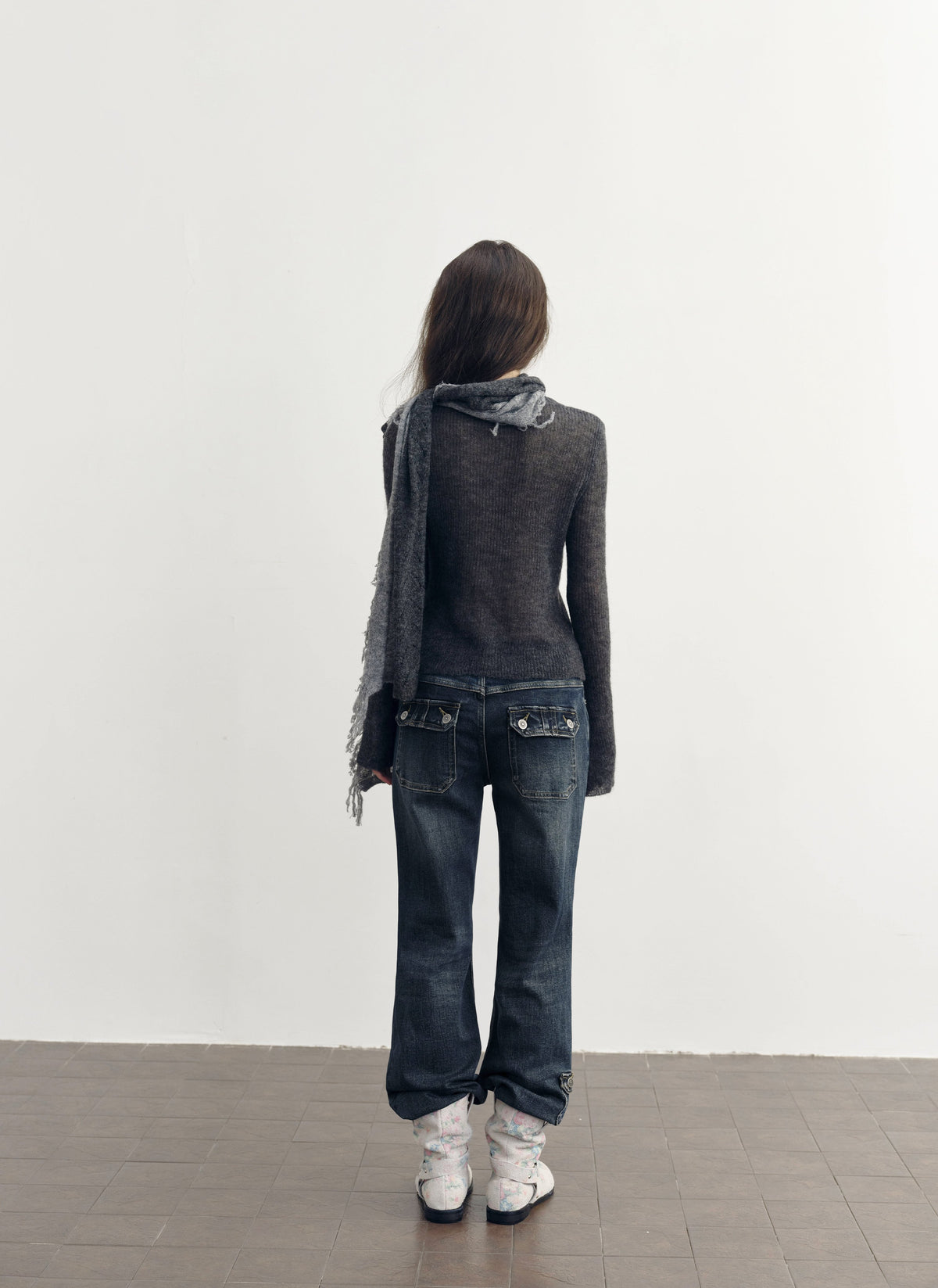 Wool Plush Contrast Scarf (2color)