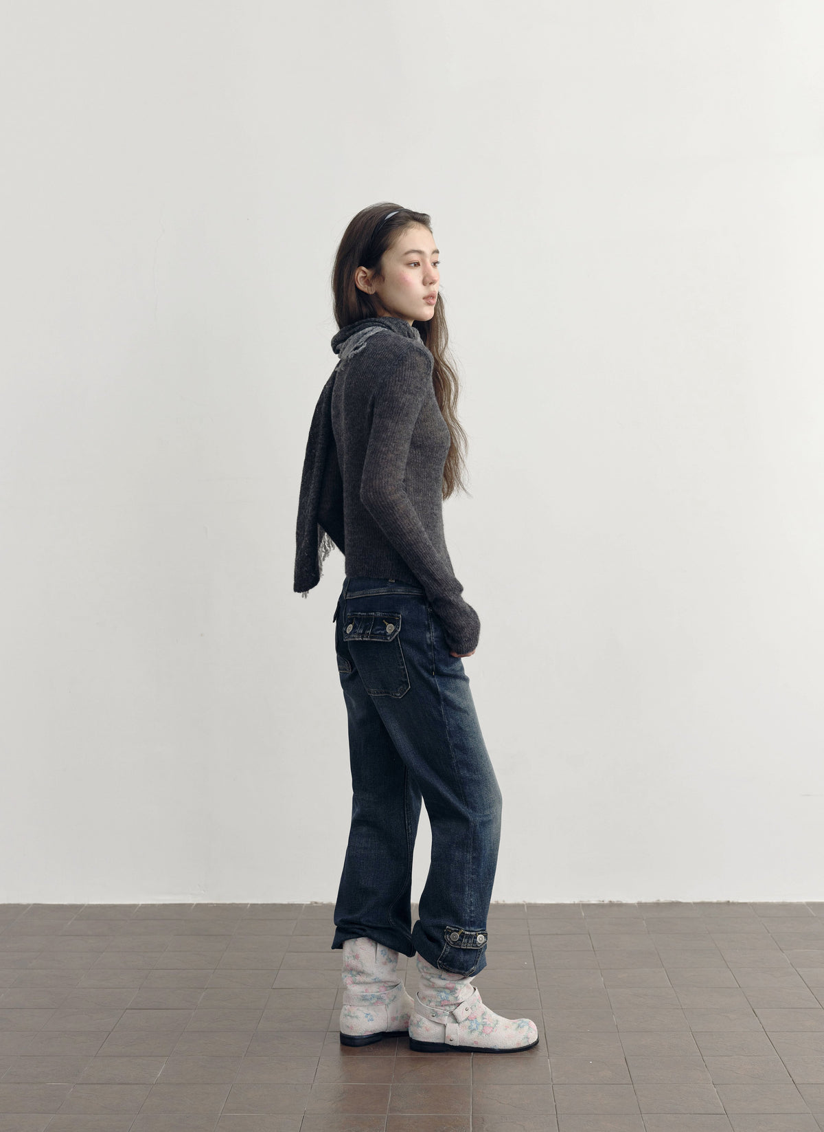 Wool Plush Contrast Scarf (2color)