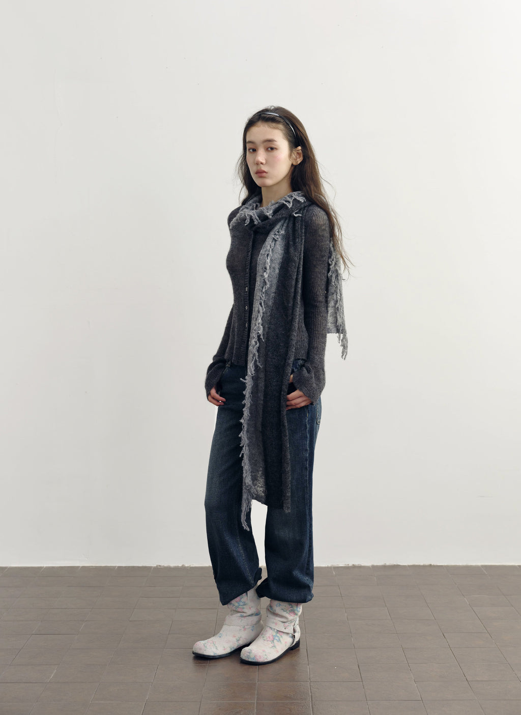 Wool Plush Contrast Scarf (2color)