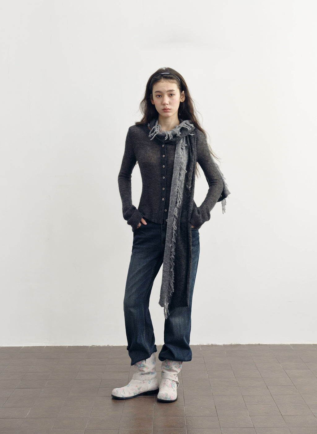 Wool Plush Contrast Scarf (2color)