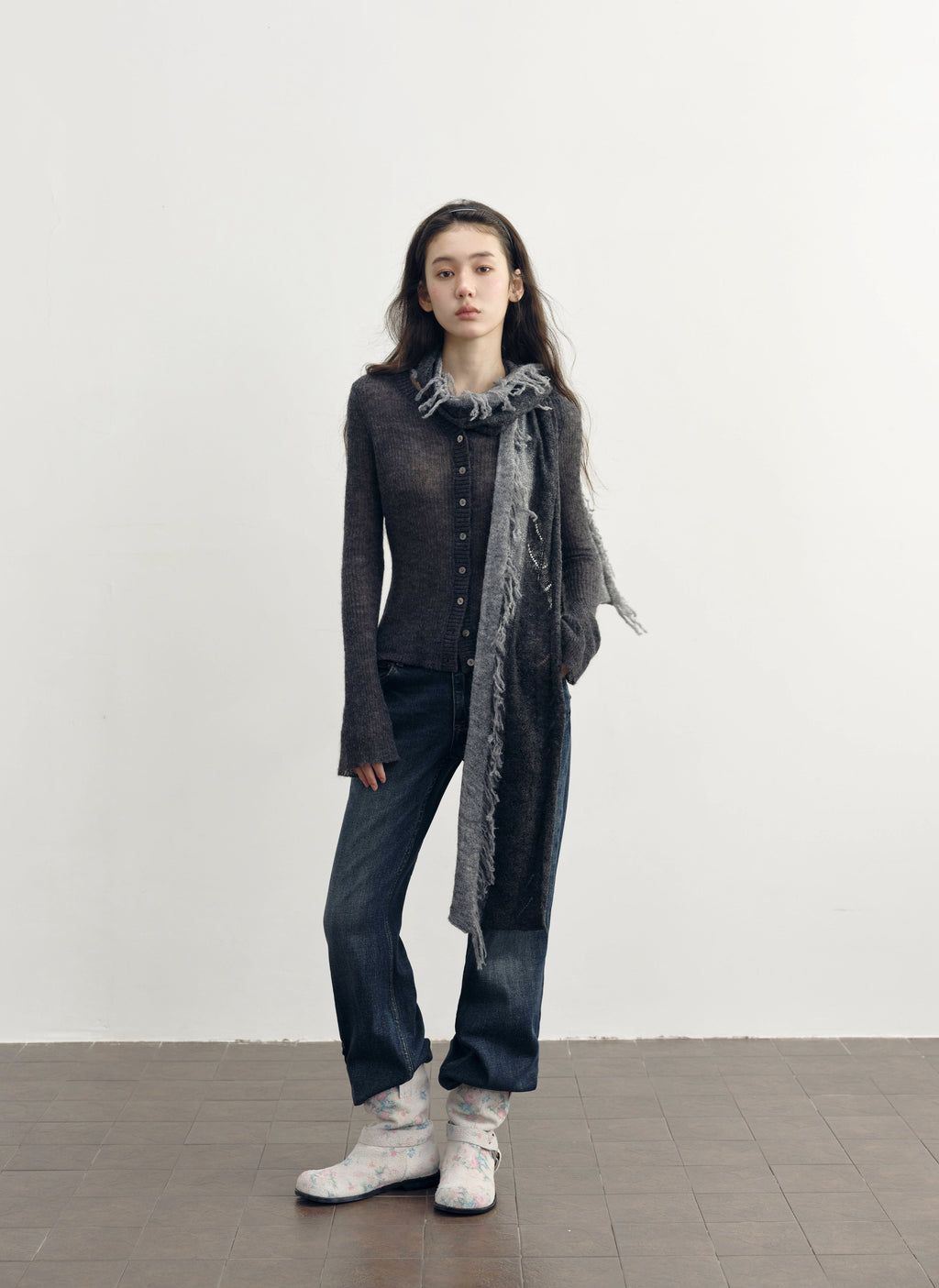 Wool Plush Contrast Scarf (2color)