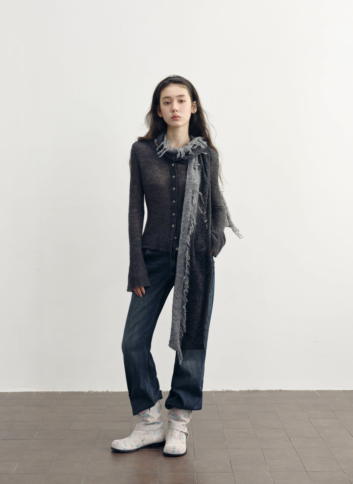 Wool Plush Contrast Scarf (2color)