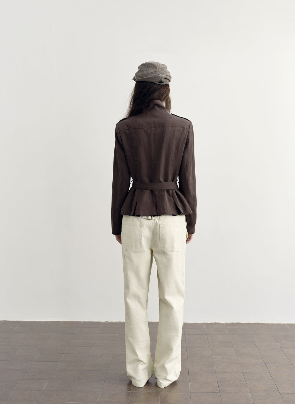 Chestnut Belted Stand Collar Jacket