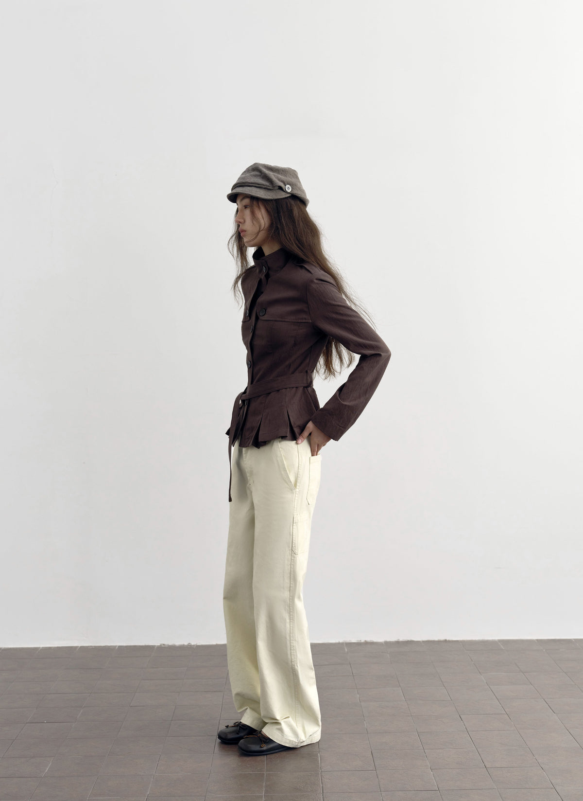 Chestnut Belted Stand Collar Jacket