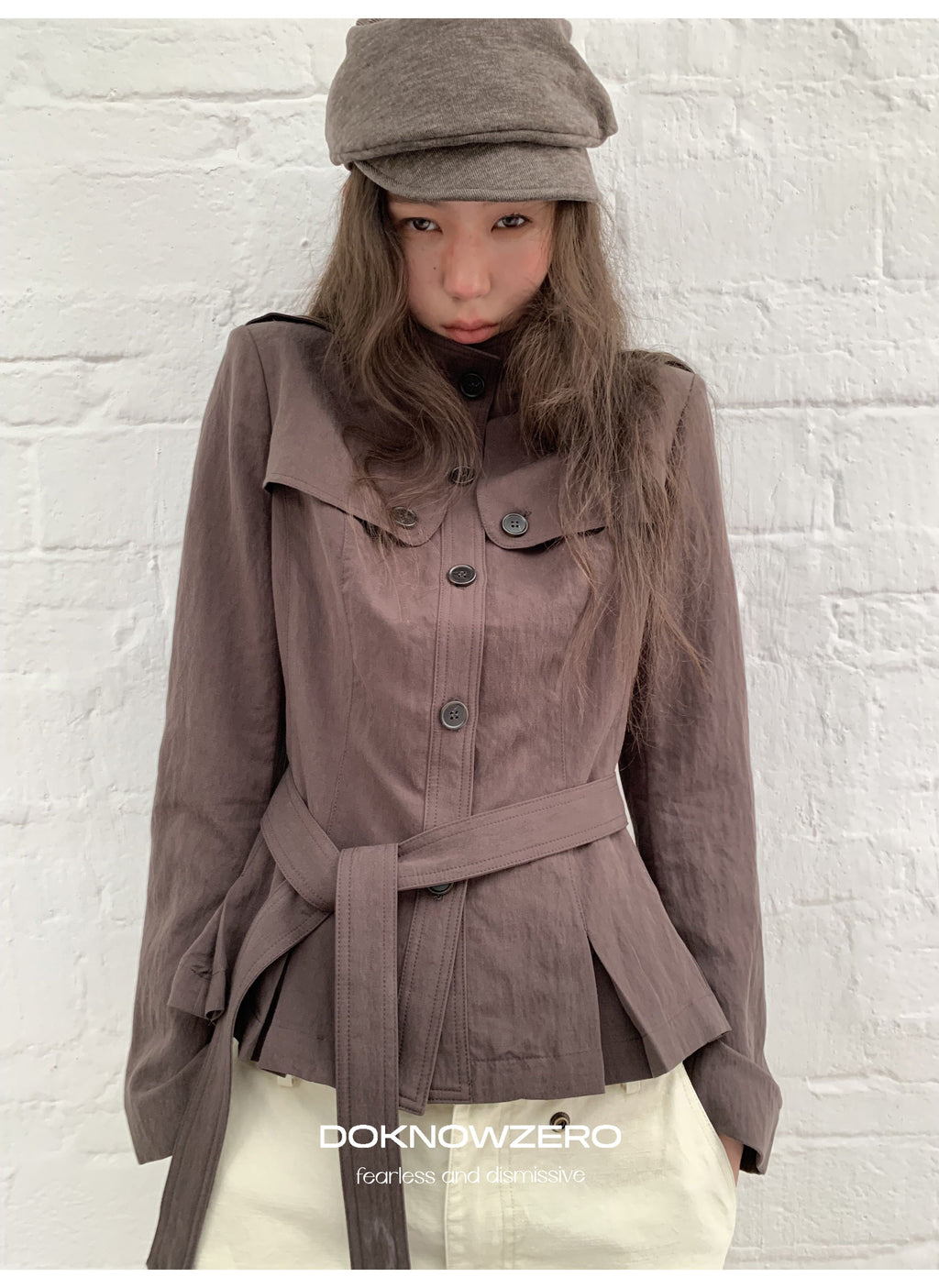 Chestnut Belted Stand Collar Jacket