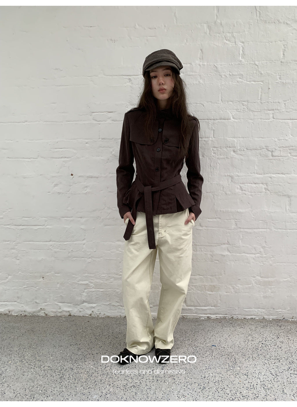 Chestnut Belted Stand Collar Jacket