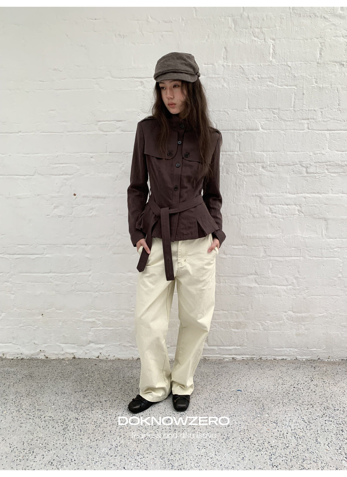Chestnut Belted Stand Collar Jacket