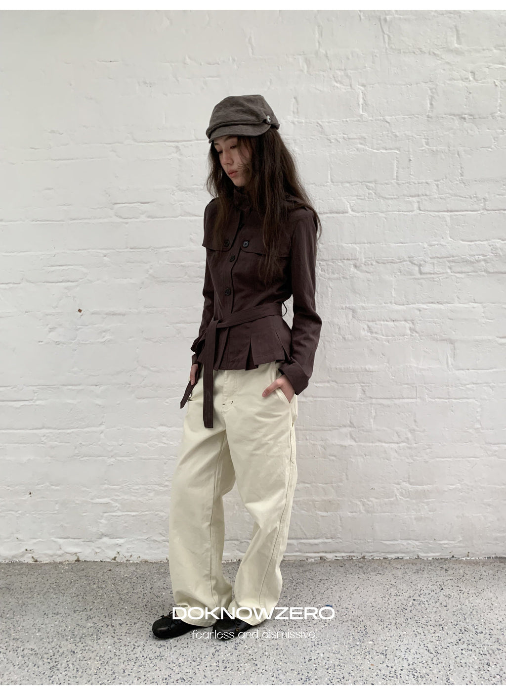 Chestnut Belted Stand Collar Jacket