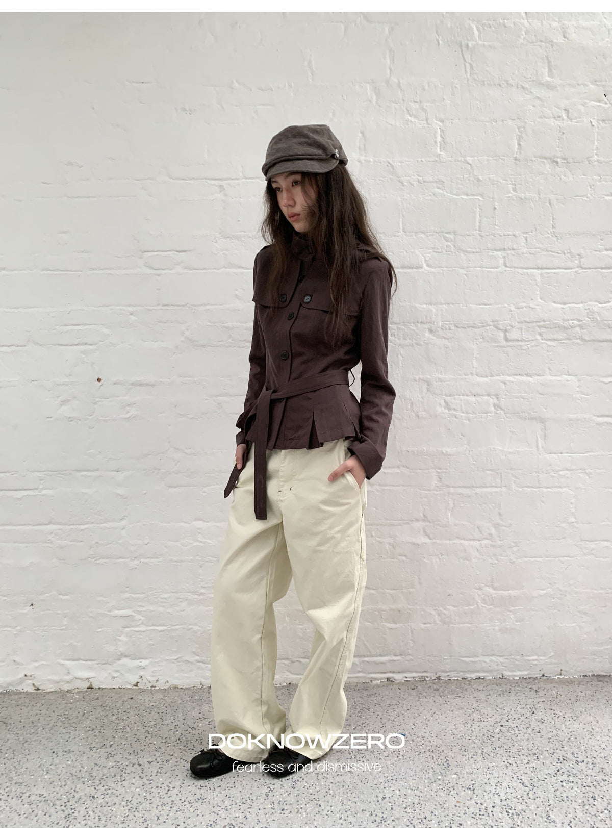 Chestnut Belted Stand Collar Jacket
