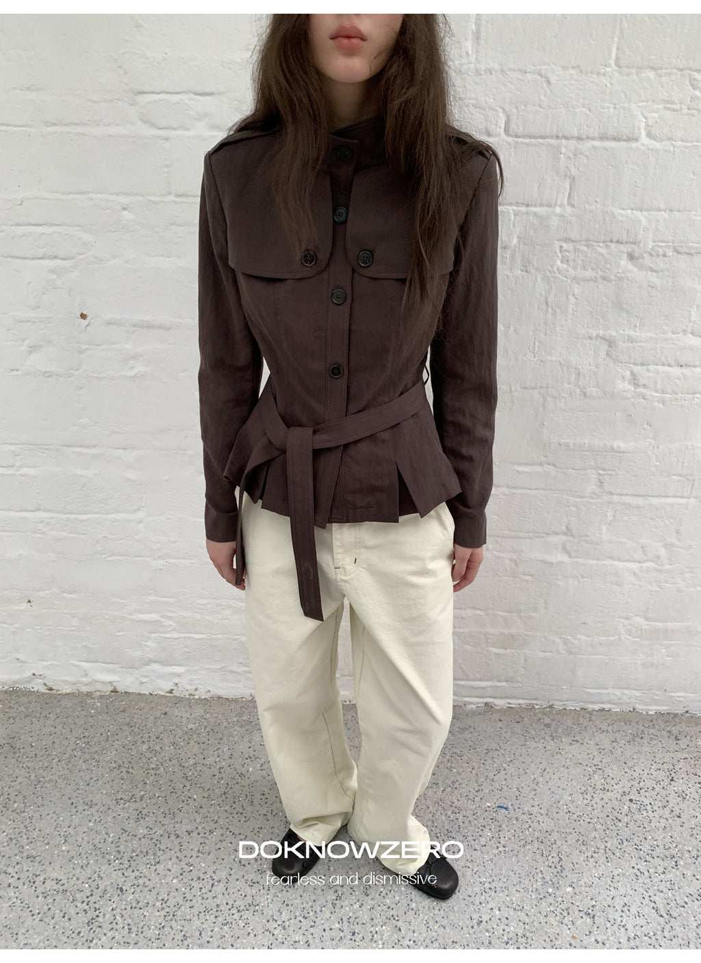 Chestnut Belted Stand Collar Jacket