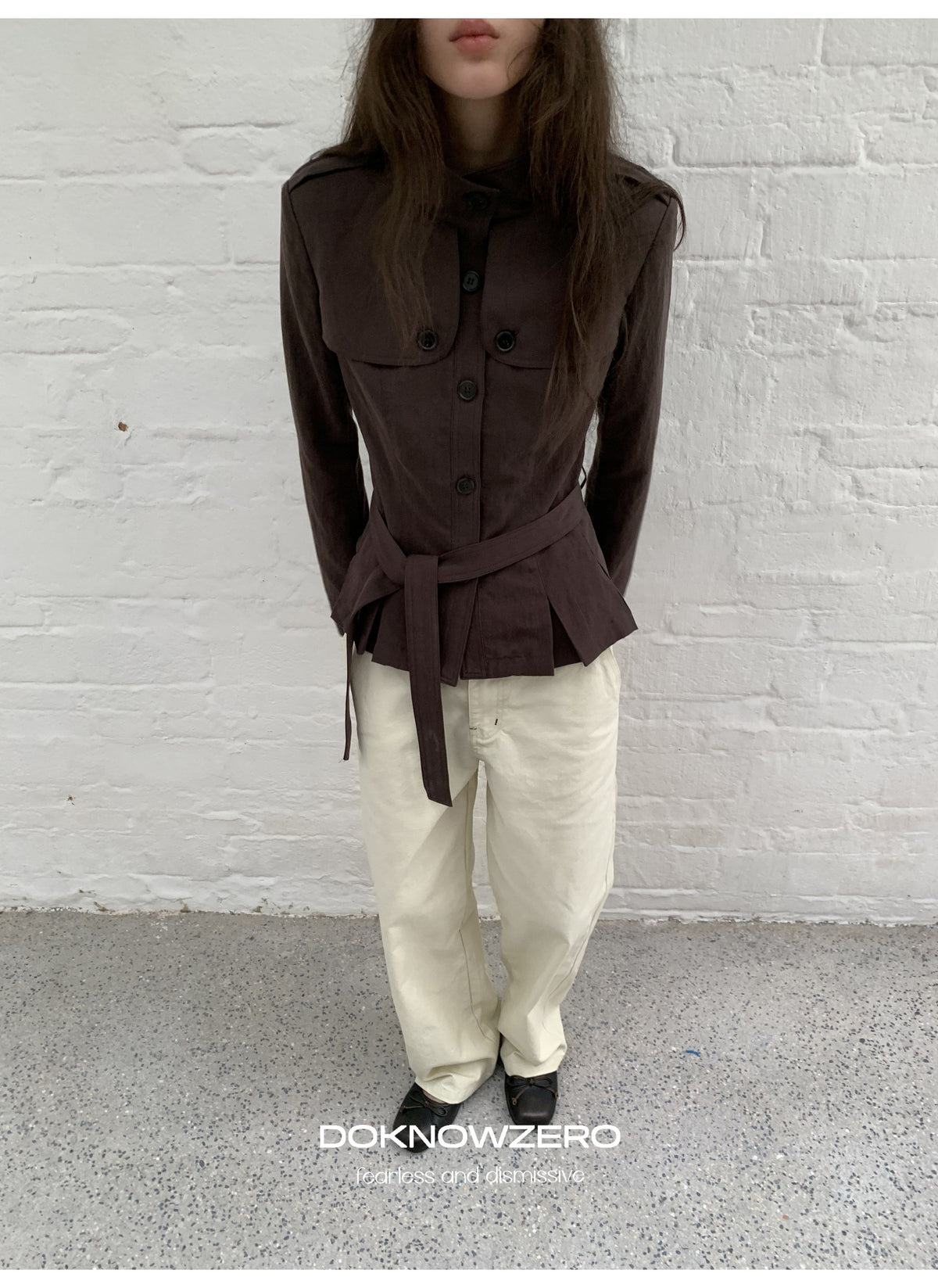 Chestnut Belted Stand Collar Jacket